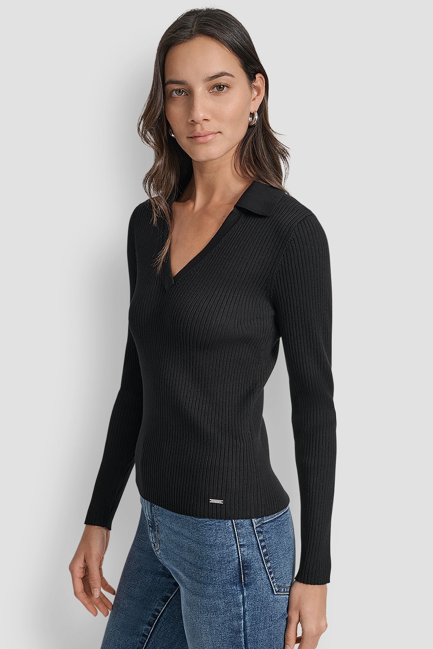 LONG SLEEVE RIB POLO SWEATER VIEW 3 | WOMEN'S SWEATERS & TOPS LONG SLEEVE RIB POLO SWEATER VIEW 3 | WOMEN'S SWEATERS & TOPS