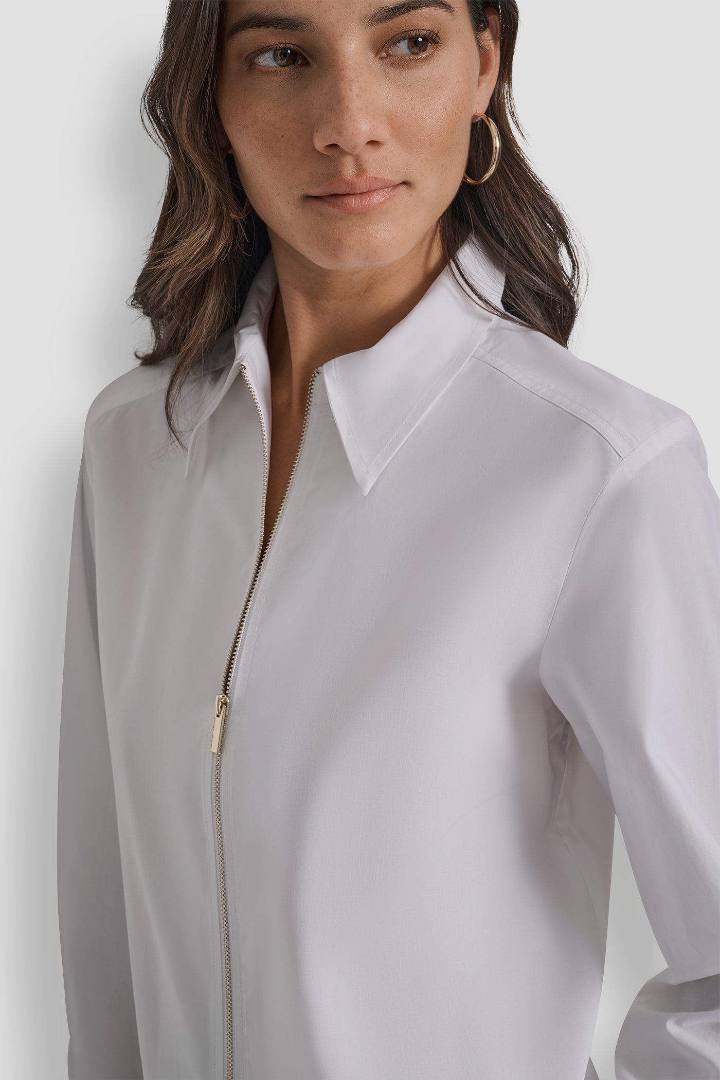 ZIP FRONT FITTED POPLIN LONG SLEEVE SHIRT WITH CHEST VIEW 4 | WOMEN'S SWEATERS & TOPS ZIP FRONT FITTED POPLIN LONG SLEEVE SHIRT WITH CHEST VIEW 4 | WOMEN'S SWEATERS & TOPS