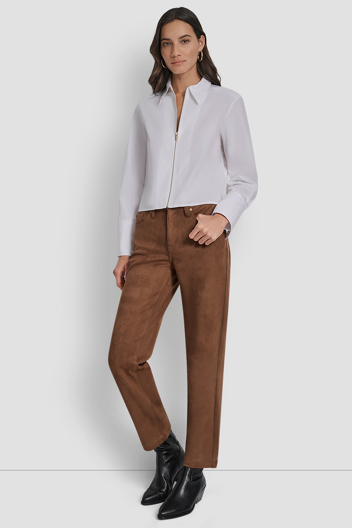 ZIP FRONT FITTED POPLIN LONG SLEEVE SHIRT WITH CHEST VIEW 6 | WOMEN'S SWEATERS & TOPS ZIP FRONT FITTED POPLIN LONG SLEEVE SHIRT WITH CHEST VIEW 6 | WOMEN'S SWEATERS & TOPS