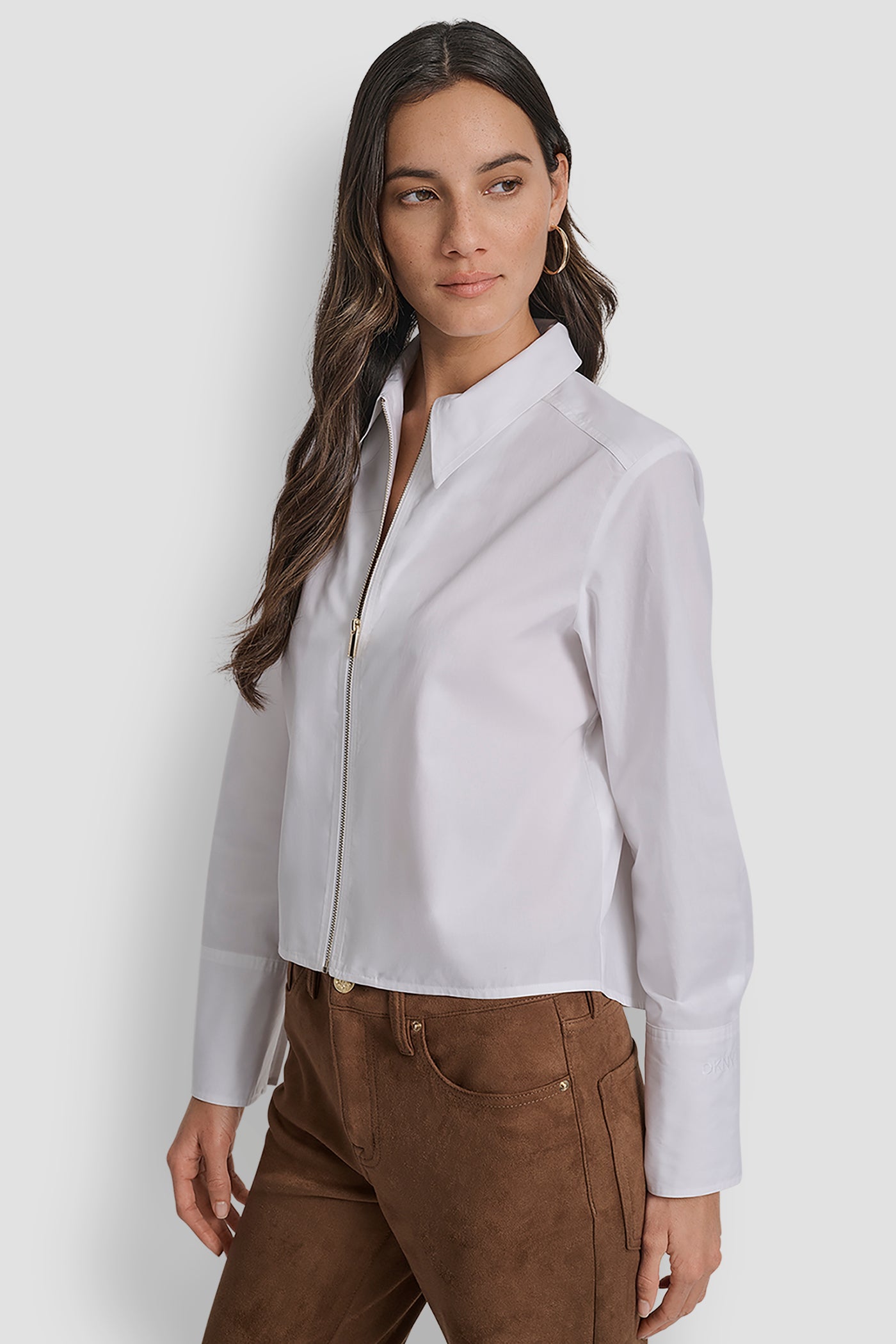 ZIP FRONT FITTED POPLIN LONG SLEEVE SHIRT WITH CHEST VIEW 3 | WOMEN'S SWEATERS & TOPS ZIP FRONT FITTED POPLIN LONG SLEEVE SHIRT WITH CHEST VIEW 3 | WOMEN'S SWEATERS & TOPS