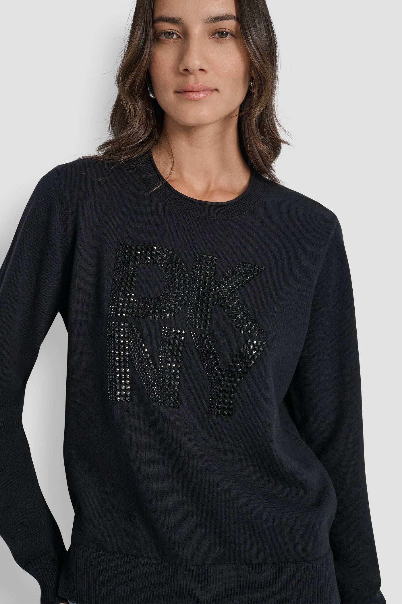 DKNY STACKED RHINESTONE LOGO LONG SLEEVE CREW NECK VIEW 4 | New Arrivals DKNY STACKED RHINESTONE LOGO LONG SLEEVE CREW NECK VIEW 4 | New Arrivals