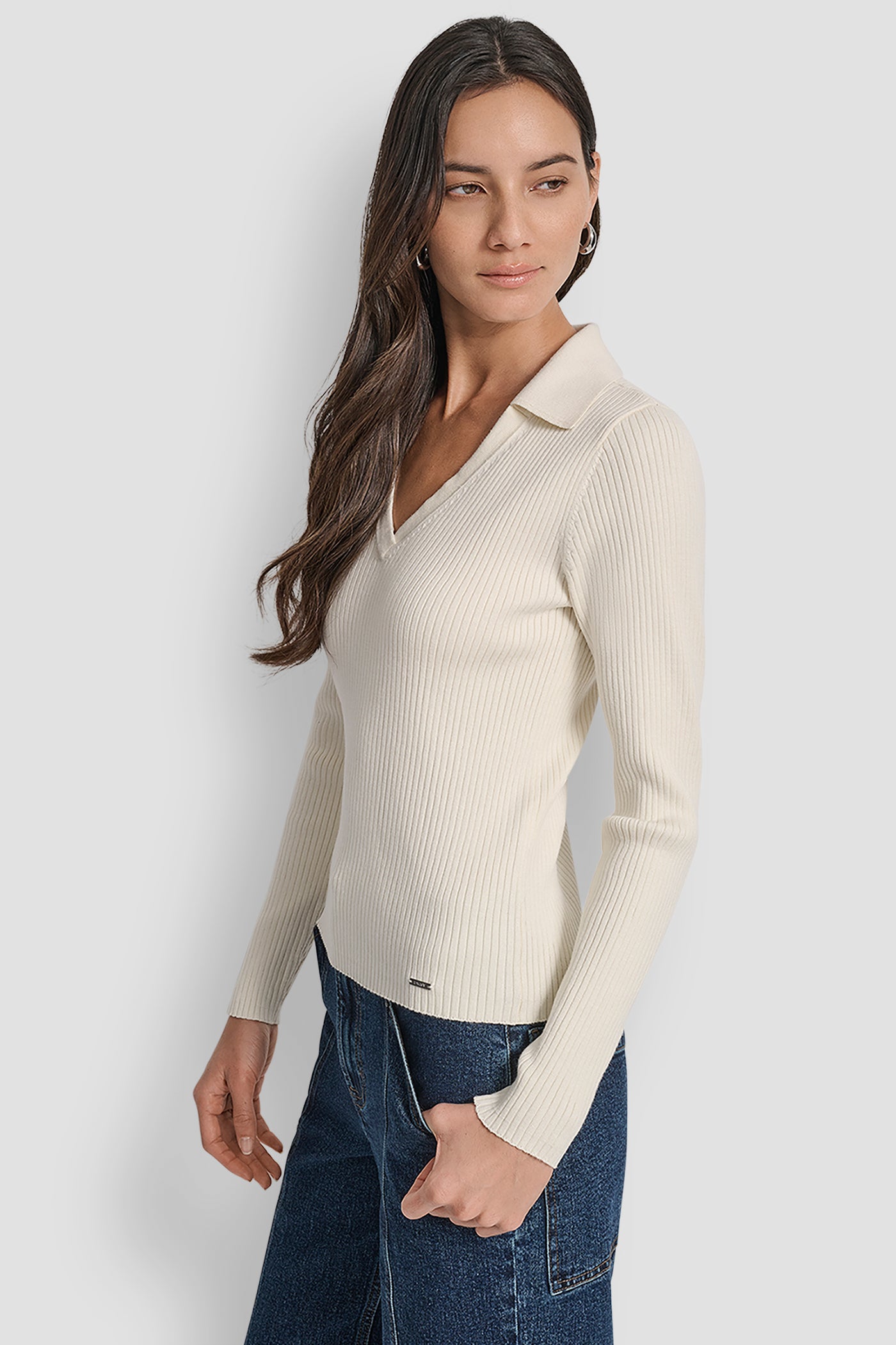 LONG SLEEVE RIB POLO SWEATER VIEW 3 | WOMEN'S SWEATERS & TOPS LONG SLEEVE RIB POLO SWEATER VIEW 3 | WOMEN'S SWEATERS & TOPS