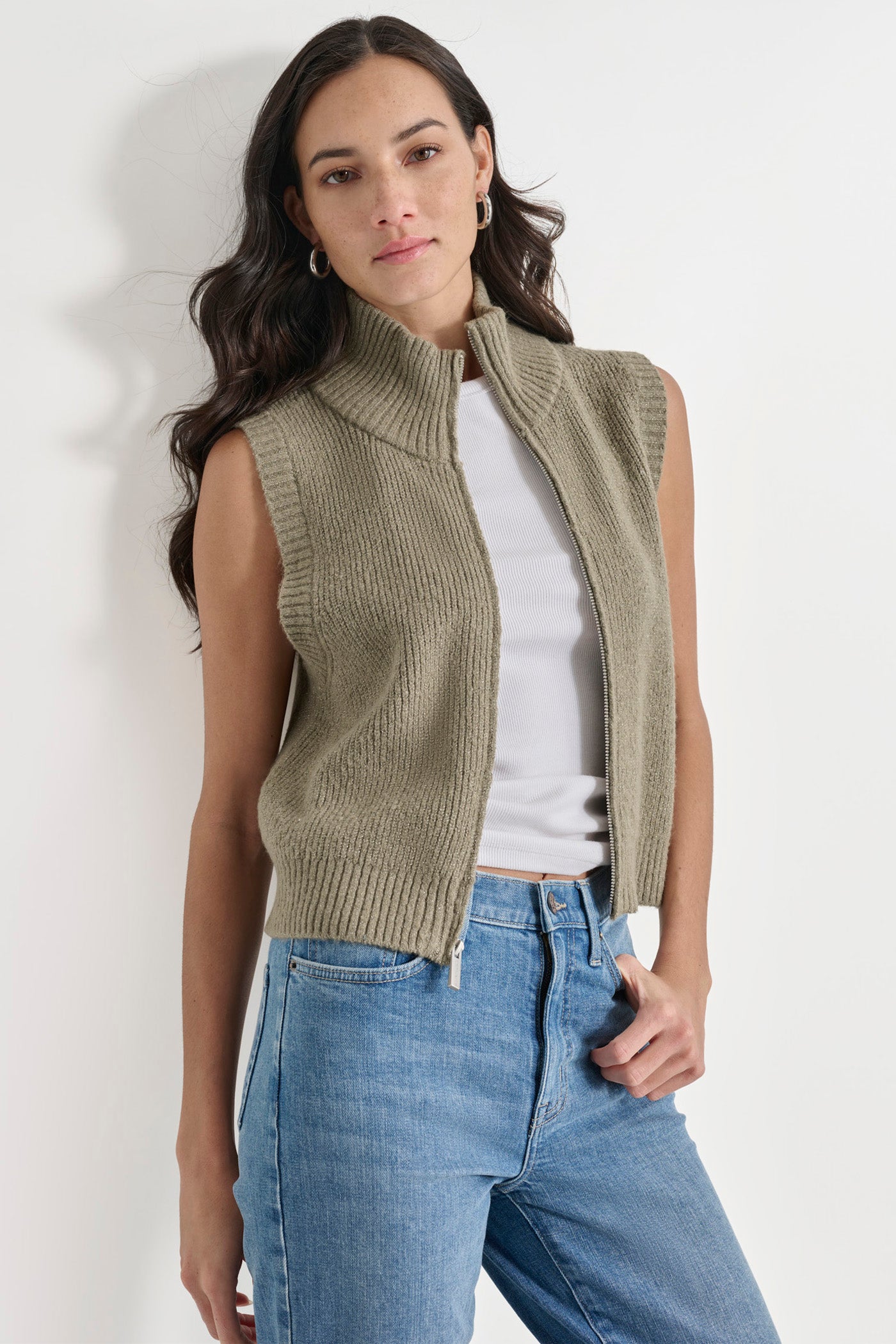 LUREX MOCK NECK ZIP FRONT VEST VIEW 4 LUREX MOCK NECK ZIP FRONT VEST VIEW 4