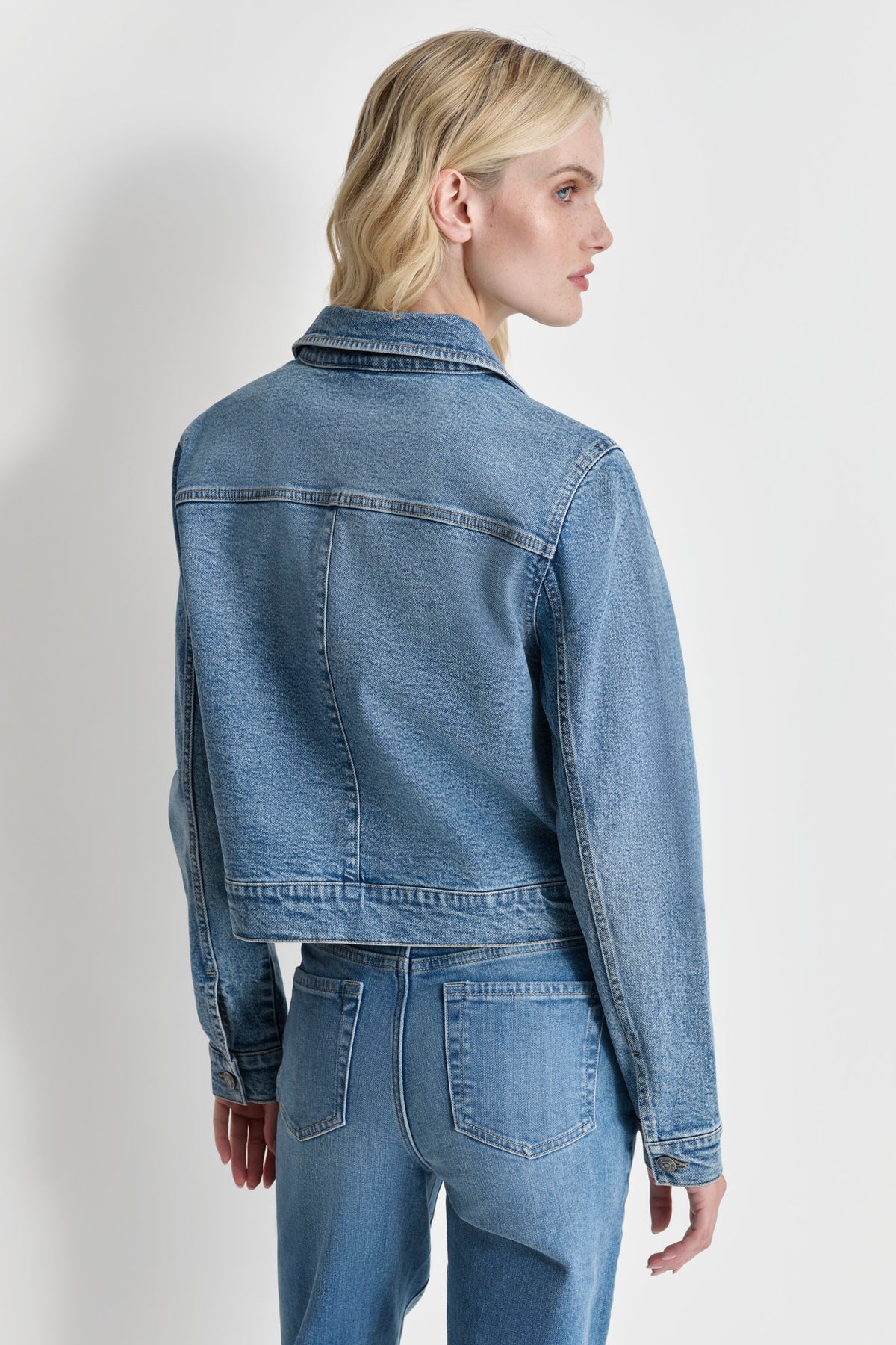 RHINESTUD LOGO EMBELLISHED TRUCKER JACKET | DKNY