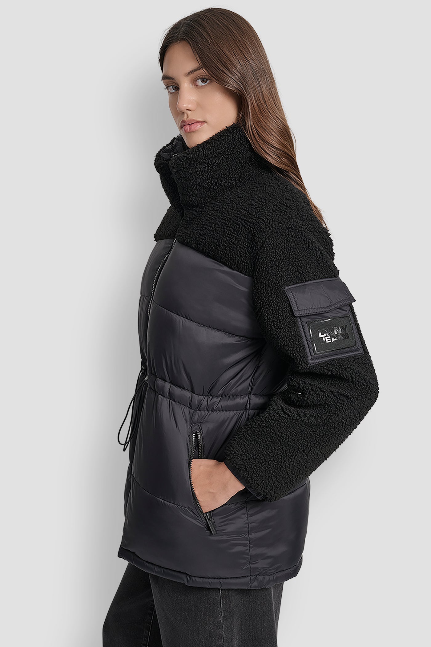 SHERPA PUFFER MIX COAT WITH ADJUSTABLE WAIST VIEW 3 | New Arrivals SHERPA PUFFER MIX COAT WITH ADJUSTABLE WAIST VIEW 3 | New Arrivals