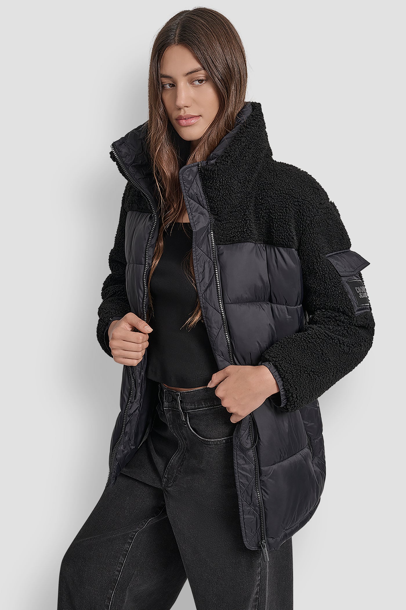 SHERPA PUFFER MIX COAT WITH ADJUSTABLE WAIST VIEW 5 | New Arrivals SHERPA PUFFER MIX COAT WITH ADJUSTABLE WAIST VIEW 5 | New Arrivals