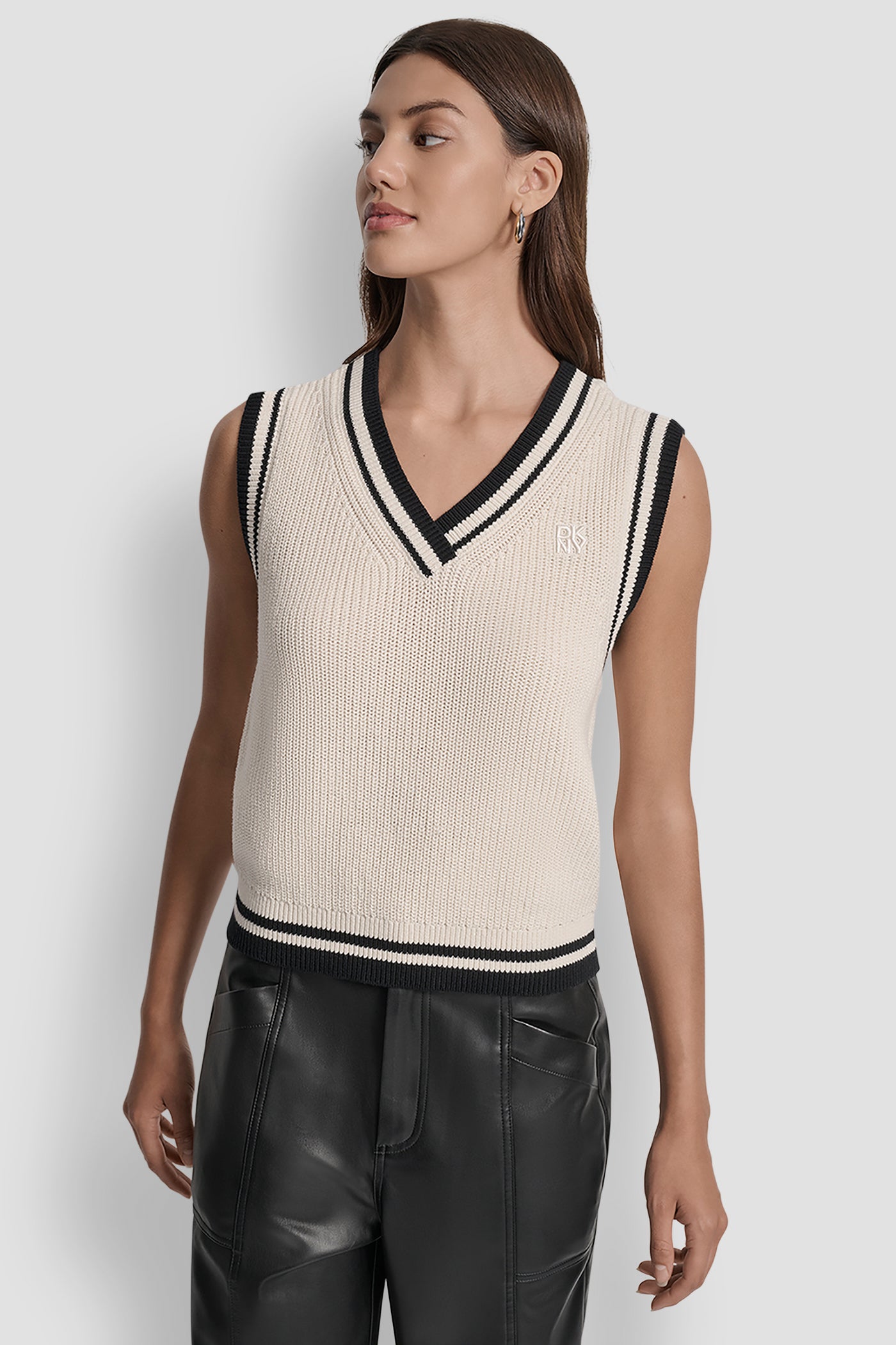V-NECK TIPPED SLEEVELESS SWEATER VIEW 1 | New Arrivals V-NECK TIPPED SLEEVELESS SWEATER VIEW 1 | New Arrivals