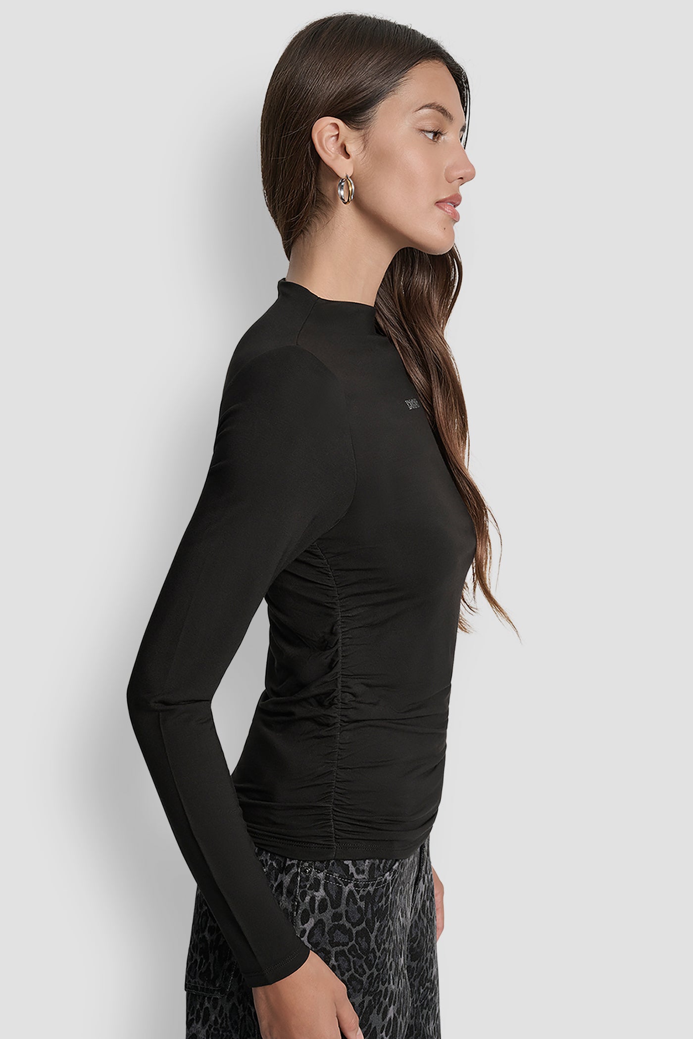 SIDE RUCHED HIGH NECK LONG SLEEVE TOP WITH RHINESTONE VIEW 3 | WOMEN'S SWEATERS & TOPS SIDE RUCHED HIGH NECK LONG SLEEVE TOP WITH RHINESTONE VIEW 3 | WOMEN'S SWEATERS & TOPS