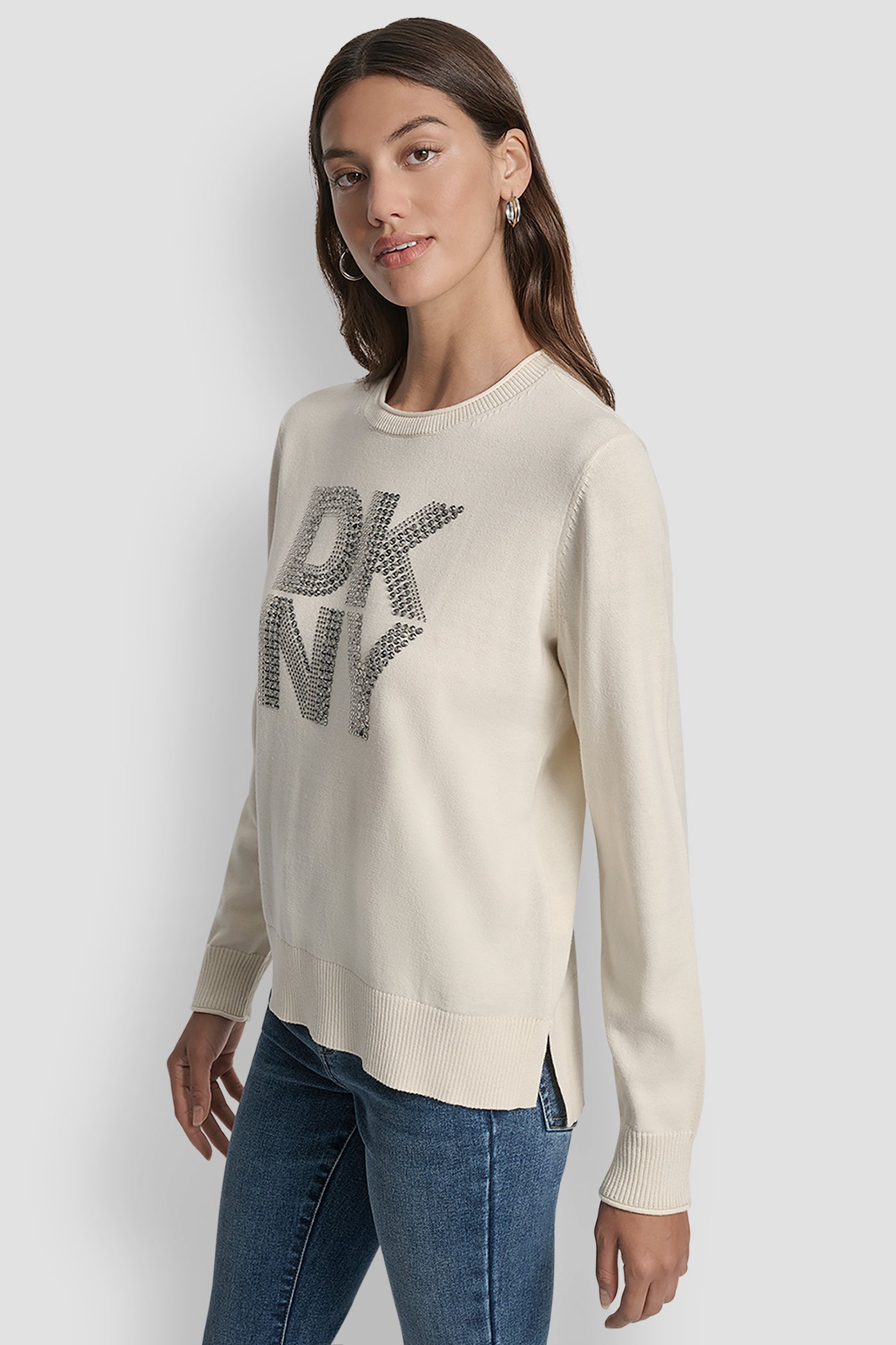 DKNY STACKED RHINESTONE LOGO LONG SLEEVE CREW NECK VIEW 3 | New Arrivals DKNY STACKED RHINESTONE LOGO LONG SLEEVE CREW NECK VIEW 3 | New Arrivals