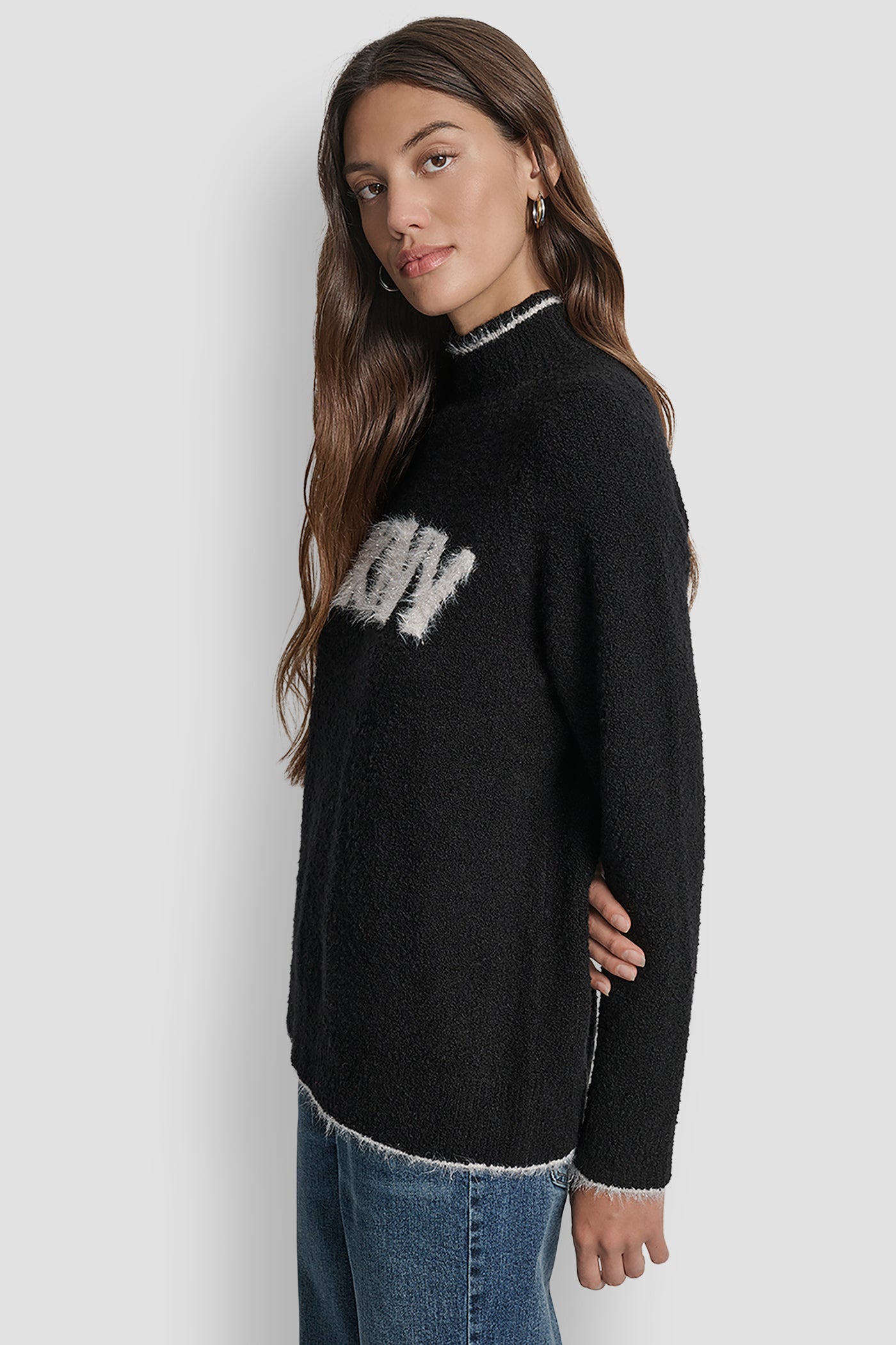 DKNY TINSEL LOGO LONG SLEEVE RAGLAN SWEATER VIEW 3 | WOMEN'S SWEATERS & TOPS DKNY TINSEL LOGO LONG SLEEVE RAGLAN SWEATER VIEW 3 | WOMEN'S SWEATERS & TOPS