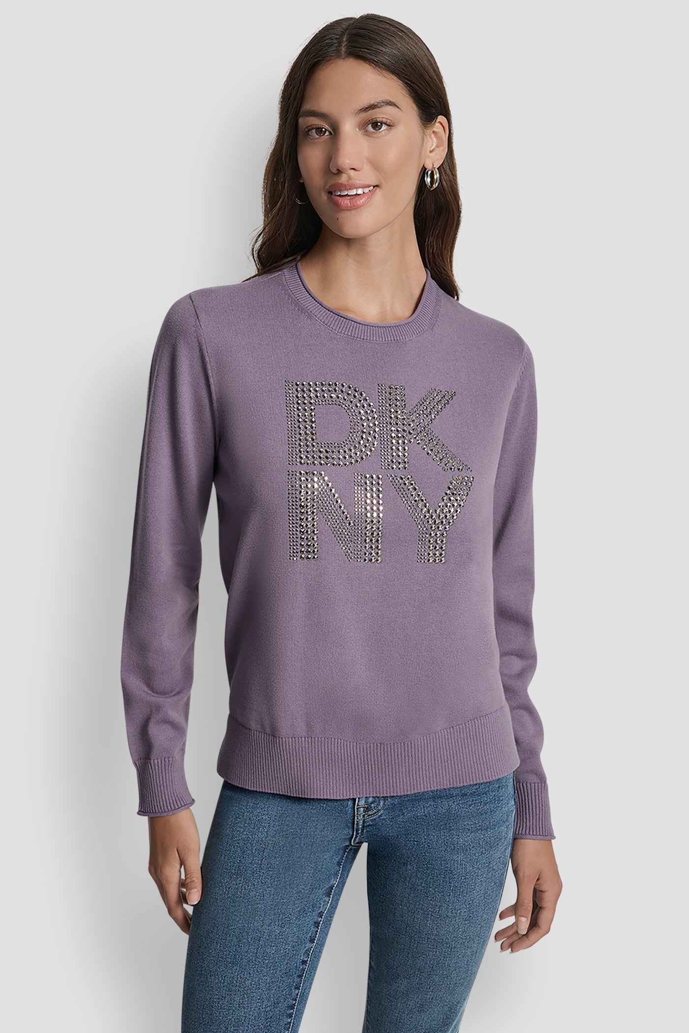 DKNY STACKED RHINESTONE LOGO LONG SLEEVE CREW NECK VIEW 1 | New Arrivals DKNY STACKED RHINESTONE LOGO LONG SLEEVE CREW NECK VIEW 1 | New Arrivals