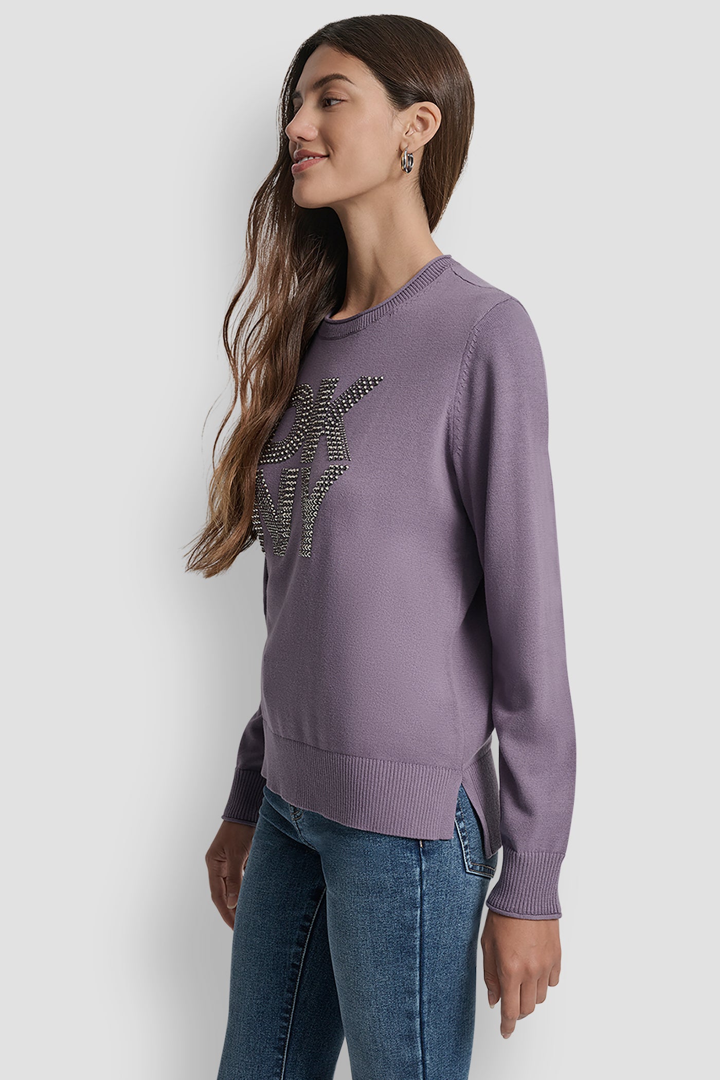 DKNY STACKED RHINESTONE LOGO LONG SLEEVE CREW NECK VIEW 3 | New Arrivals DKNY STACKED RHINESTONE LOGO LONG SLEEVE CREW NECK VIEW 3 | New Arrivals
