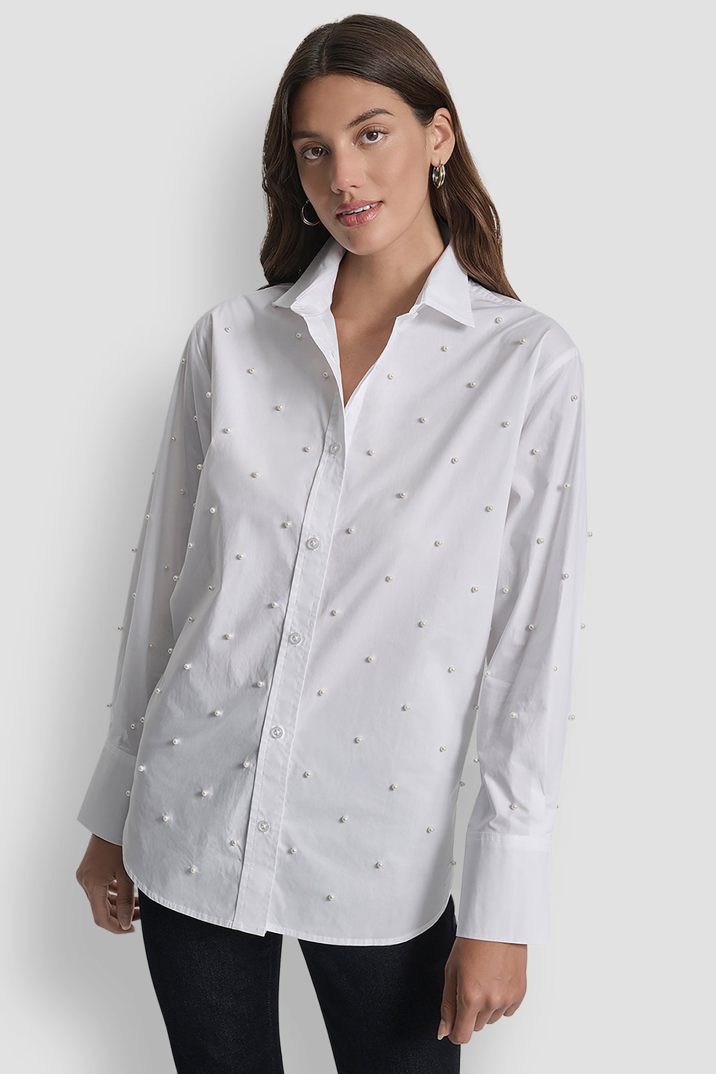 PEARL EMBELLISHED LONG SLEEVE BUTTON FRONT SHIRT VIEW 1 PEARL EMBELLISHED LONG SLEEVE BUTTON FRONT SHIRT VIEW 1