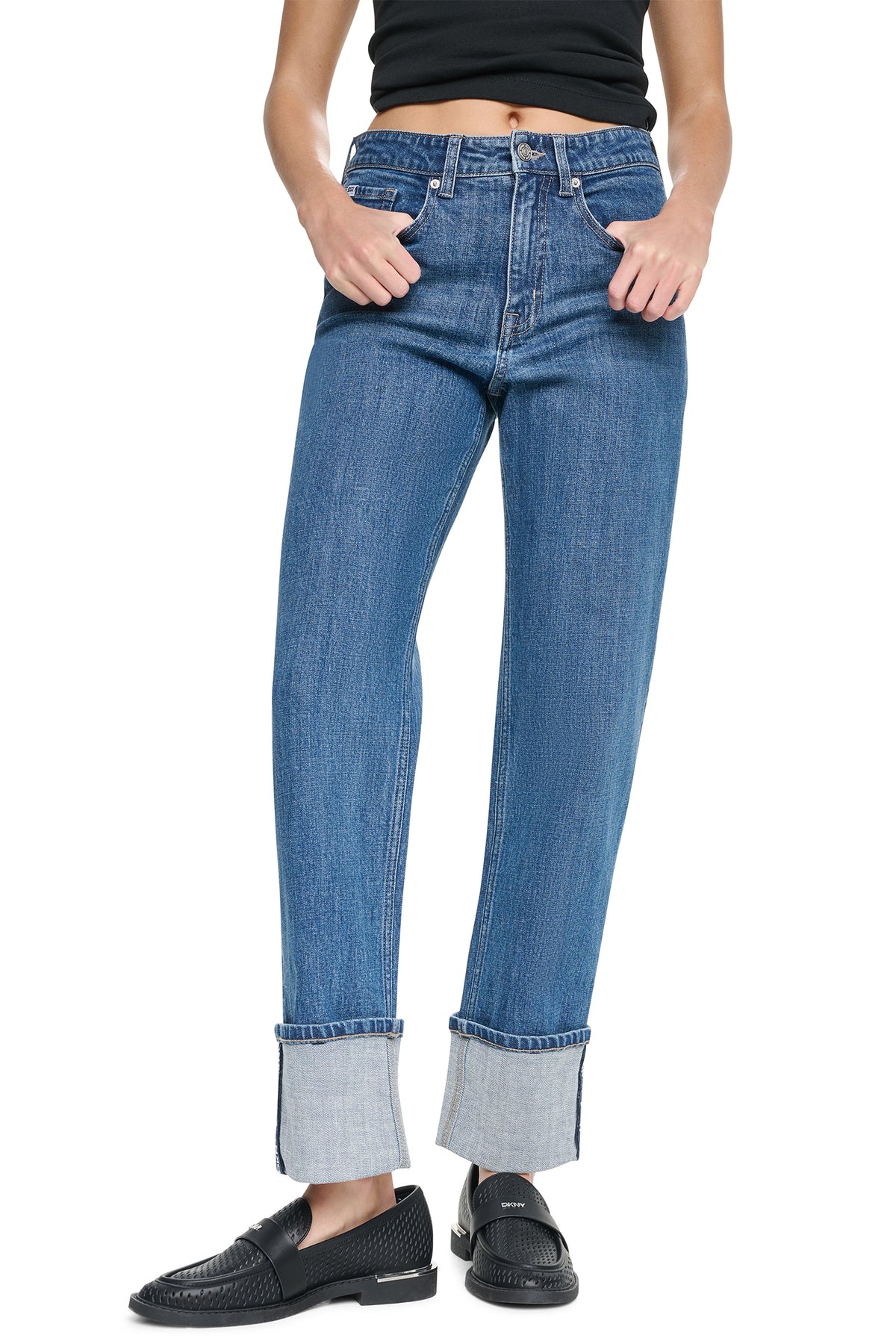 HIGH-RISE LOGO CUFF STRAIGHT LEG JEAN View 1 | Denim Destination HIGH-RISE LOGO CUFF STRAIGHT LEG JEAN View 1 | Denim Destination