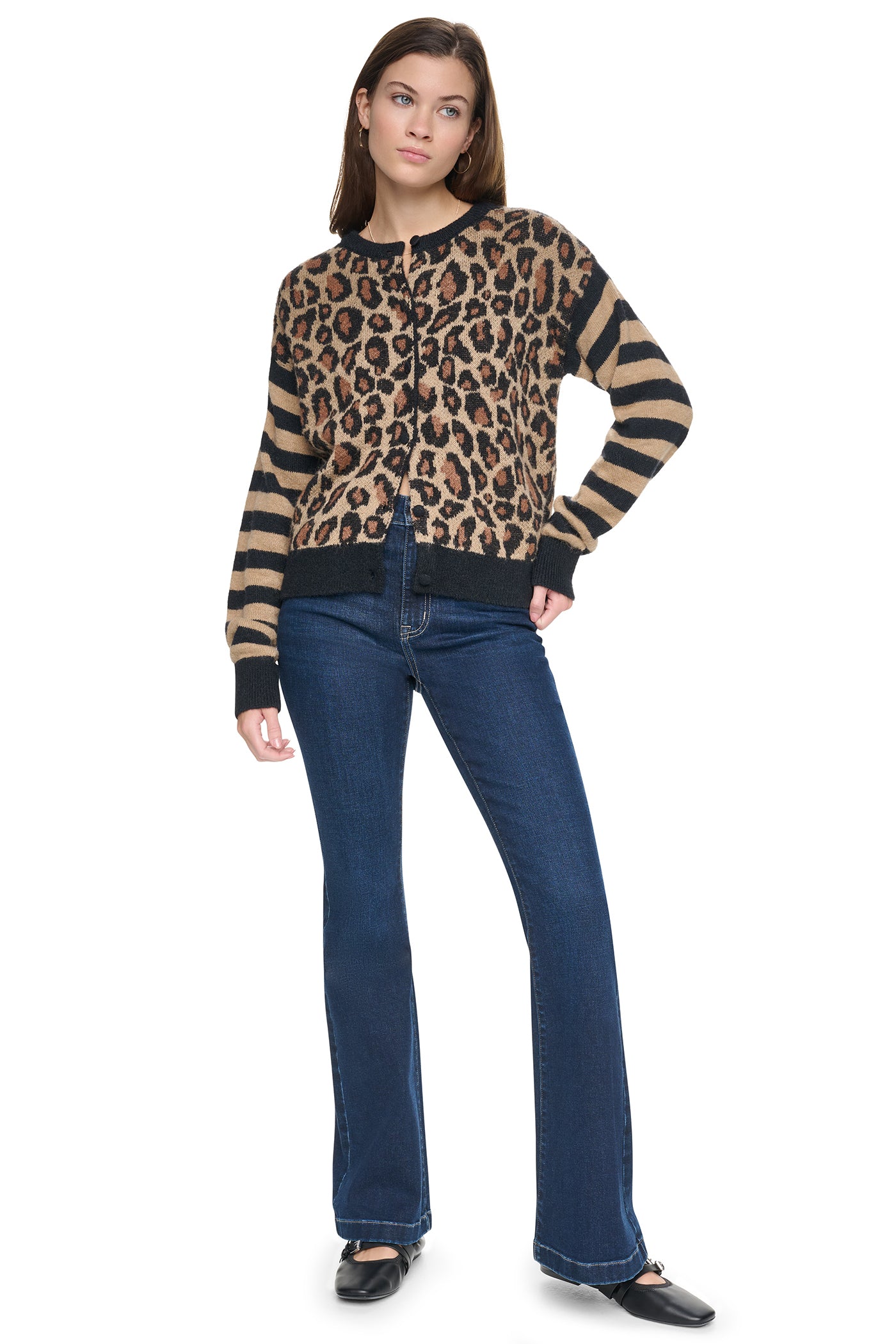 MIXED CHEETAH AND STRIPE CARDIGAN View 2 | SALE MIXED CHEETAH AND STRIPE CARDIGAN View 2 | SALE