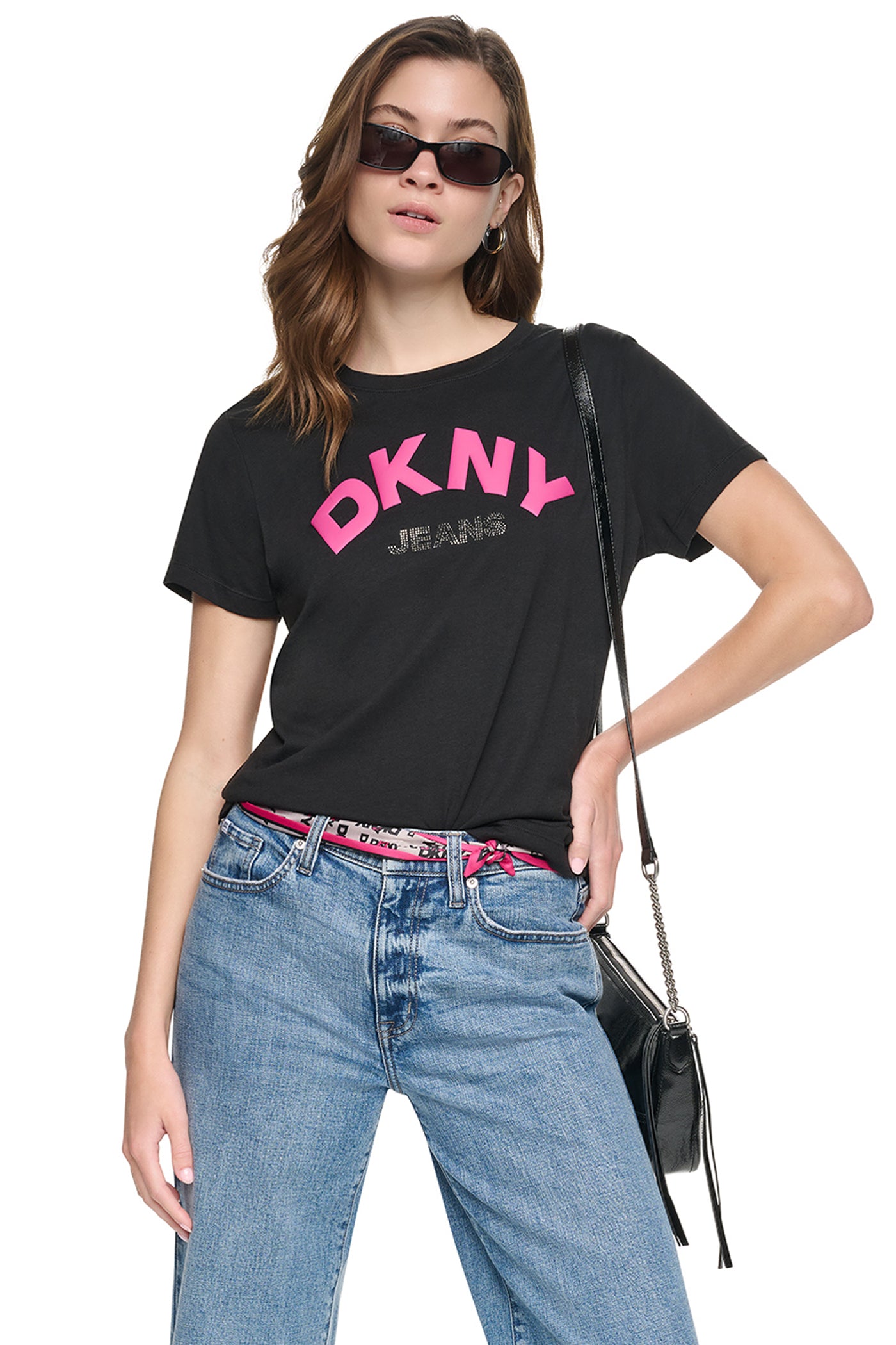 ARCHED RHINESTONE LOGO TEE View 1 | DKNY25 ARCHED RHINESTONE LOGO TEE View 1 | DKNY25