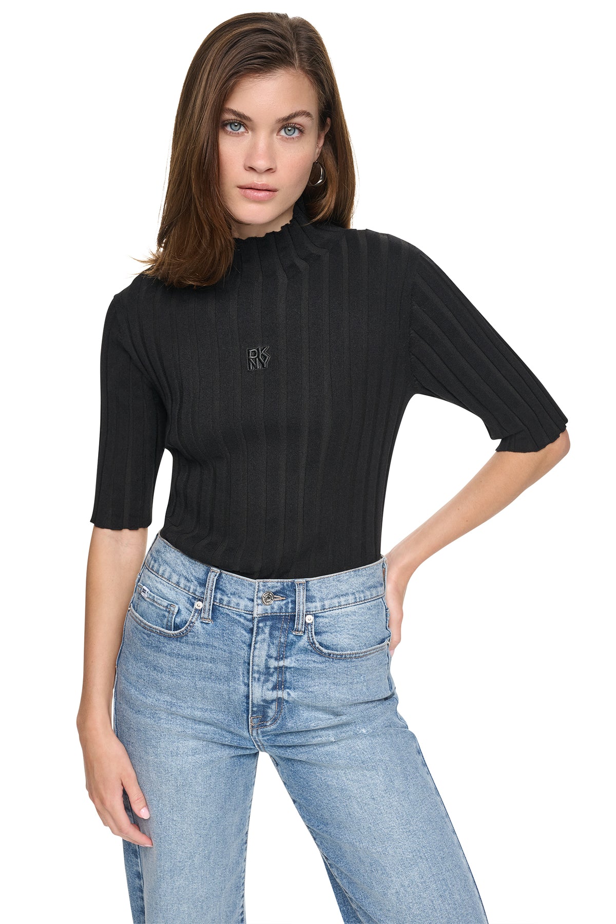 ELBOW SLEEVE WIDE RIB SWEATER VIEW 2