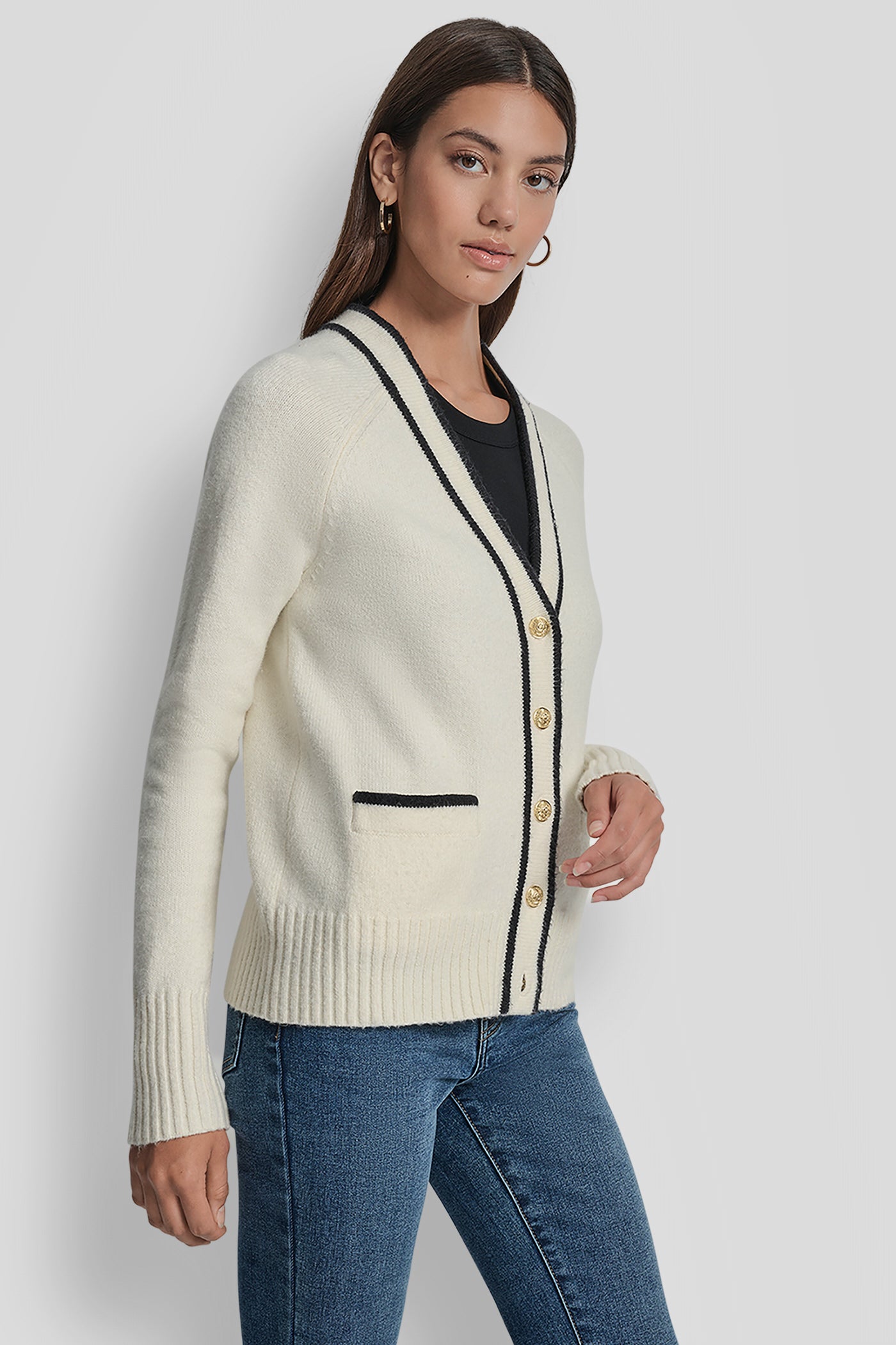 LONG SLEEVE TIPPED V-NECK CARDIGAN WITH REGAL BUTTON VIEW 3 | WOMEN'S SWEATERS & TOPS LONG SLEEVE TIPPED V-NECK CARDIGAN WITH REGAL BUTTON VIEW 3 | WOMEN'S SWEATERS & TOPS