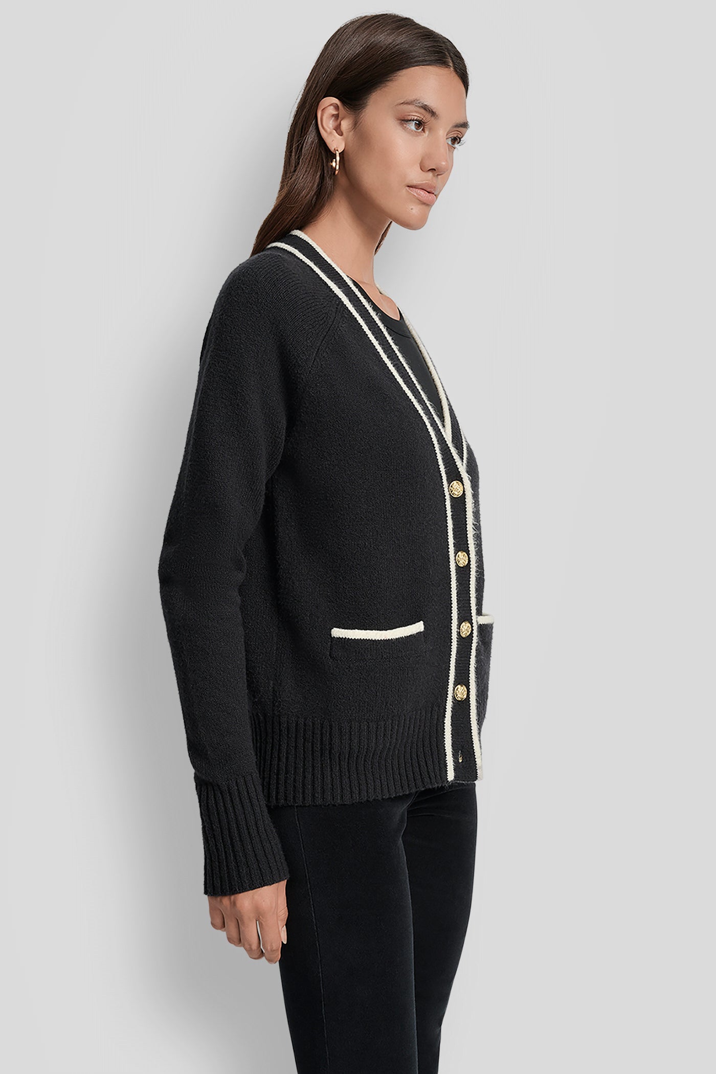 LONG SLEEVE TIPPED V-NECK CARDIGAN WITH REGAL BUTTON VIEW 3 | WOMEN'S SWEATERS & TOPS LONG SLEEVE TIPPED V-NECK CARDIGAN WITH REGAL BUTTON VIEW 3 | WOMEN'S SWEATERS & TOPS