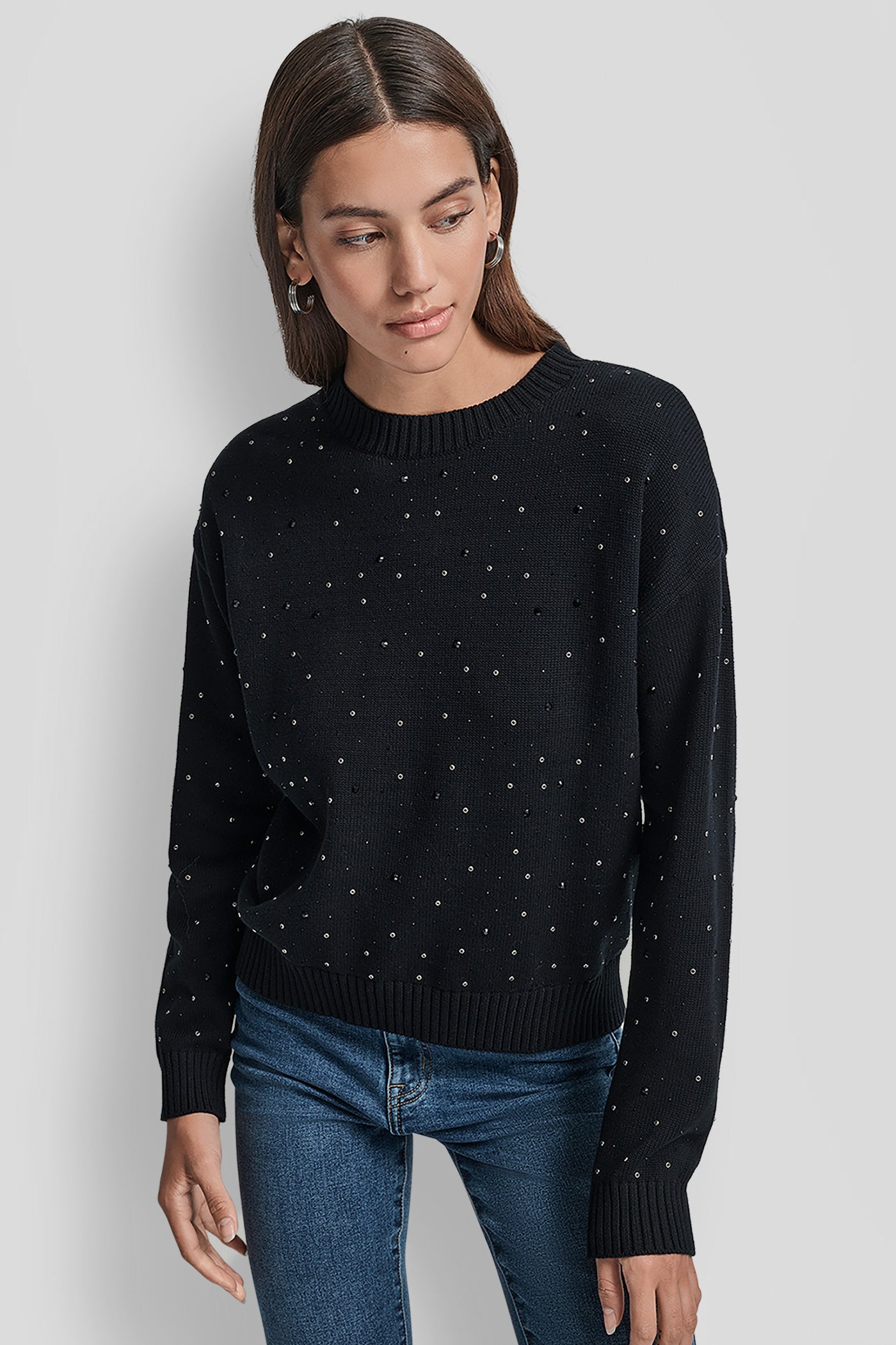 LONG SLEEVE RHINESTONE CREW NECK SWEATER VIEW 1 | New Arrivals LONG SLEEVE RHINESTONE CREW NECK SWEATER VIEW 1 | New Arrivals