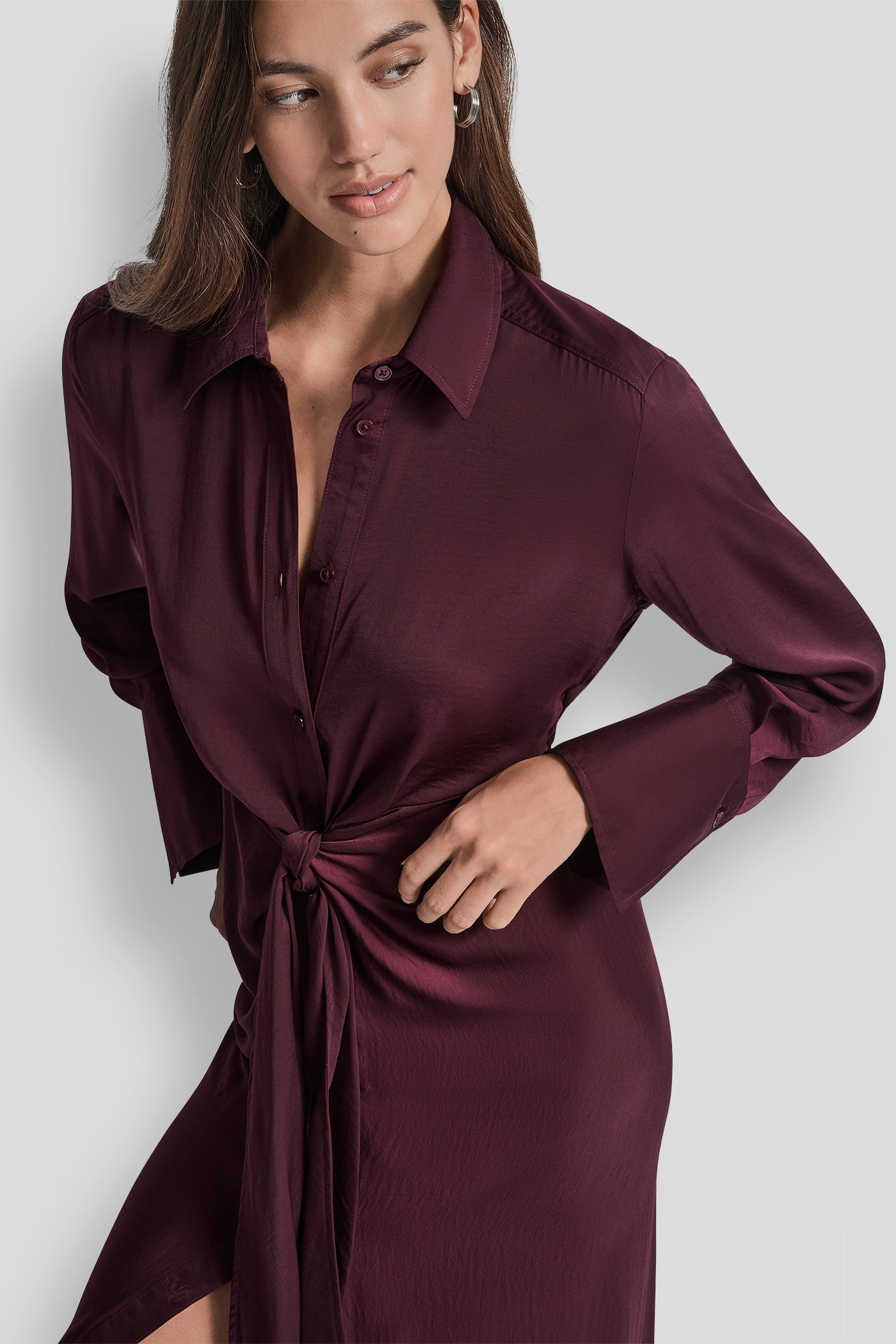 LONG SLEEVE BUTTON FRONT SHIRT DRESS WITH TIE WAIST VIEW 4 | New Arrivals LONG SLEEVE BUTTON FRONT SHIRT DRESS WITH TIE WAIST VIEW 4 | New Arrivals