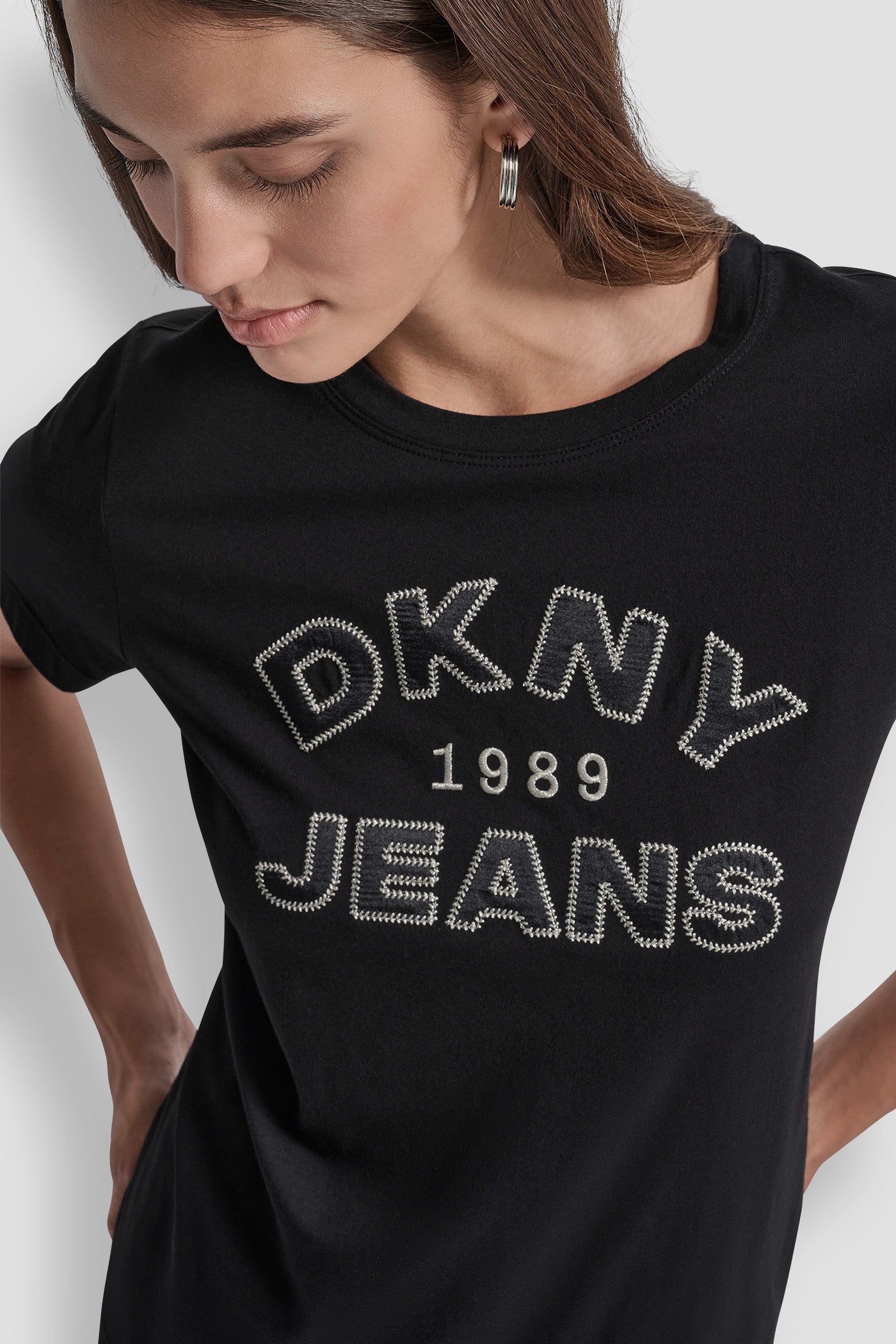 DKNY JEANS SATIN APPLIQUE CHAINSTITCH LOGO CREW NECK TEE VIEW 4 | Tees & Tanks DKNY JEANS SATIN APPLIQUE CHAINSTITCH LOGO CREW NECK TEE VIEW 4 | Tees & Tanks