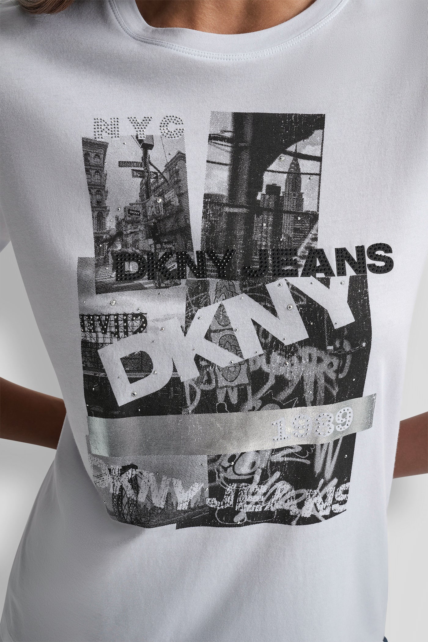 NYC DKNY PHOTOREAL RHINESTONE FOIL LOGO CREW NECK VIEW 4 NYC DKNY PHOTOREAL RHINESTONE FOIL LOGO CREW NECK VIEW 4