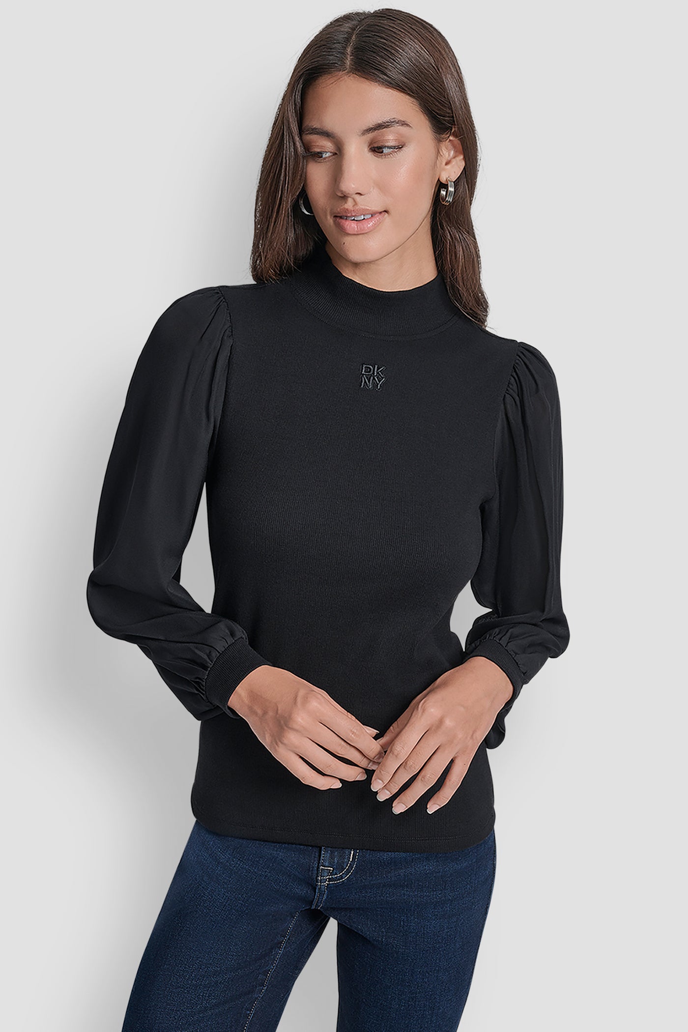 PUFF SLEEVE MIXED MEDIA TOP VIEW 1 | New clothing PUFF SLEEVE MIXED MEDIA TOP VIEW 1 | New clothing
