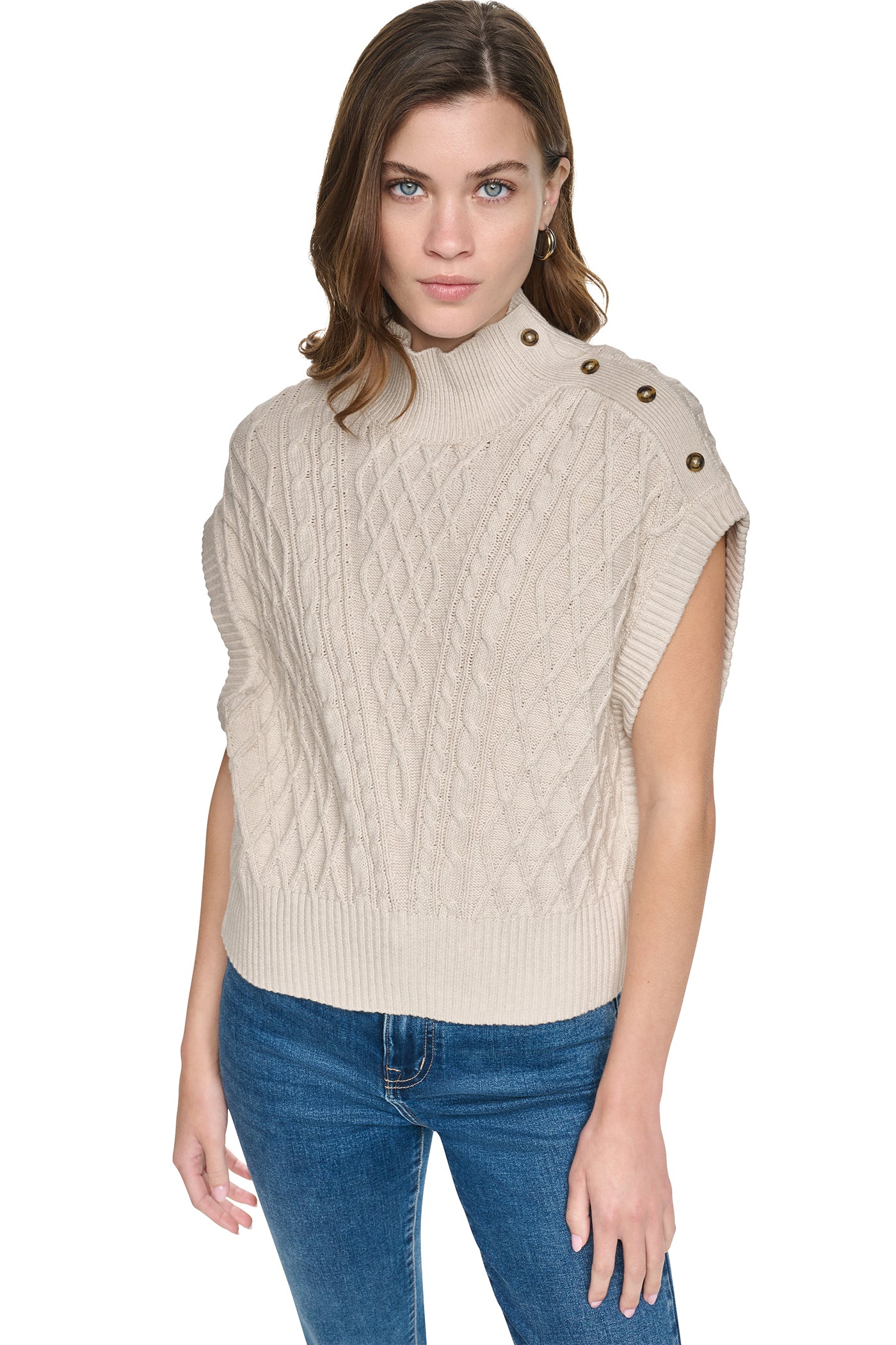 BUTTON SHOULDER CABLE SWEATER VEST View 2 | SALE BUTTON SHOULDER CABLE SWEATER VEST View 2 | SALE