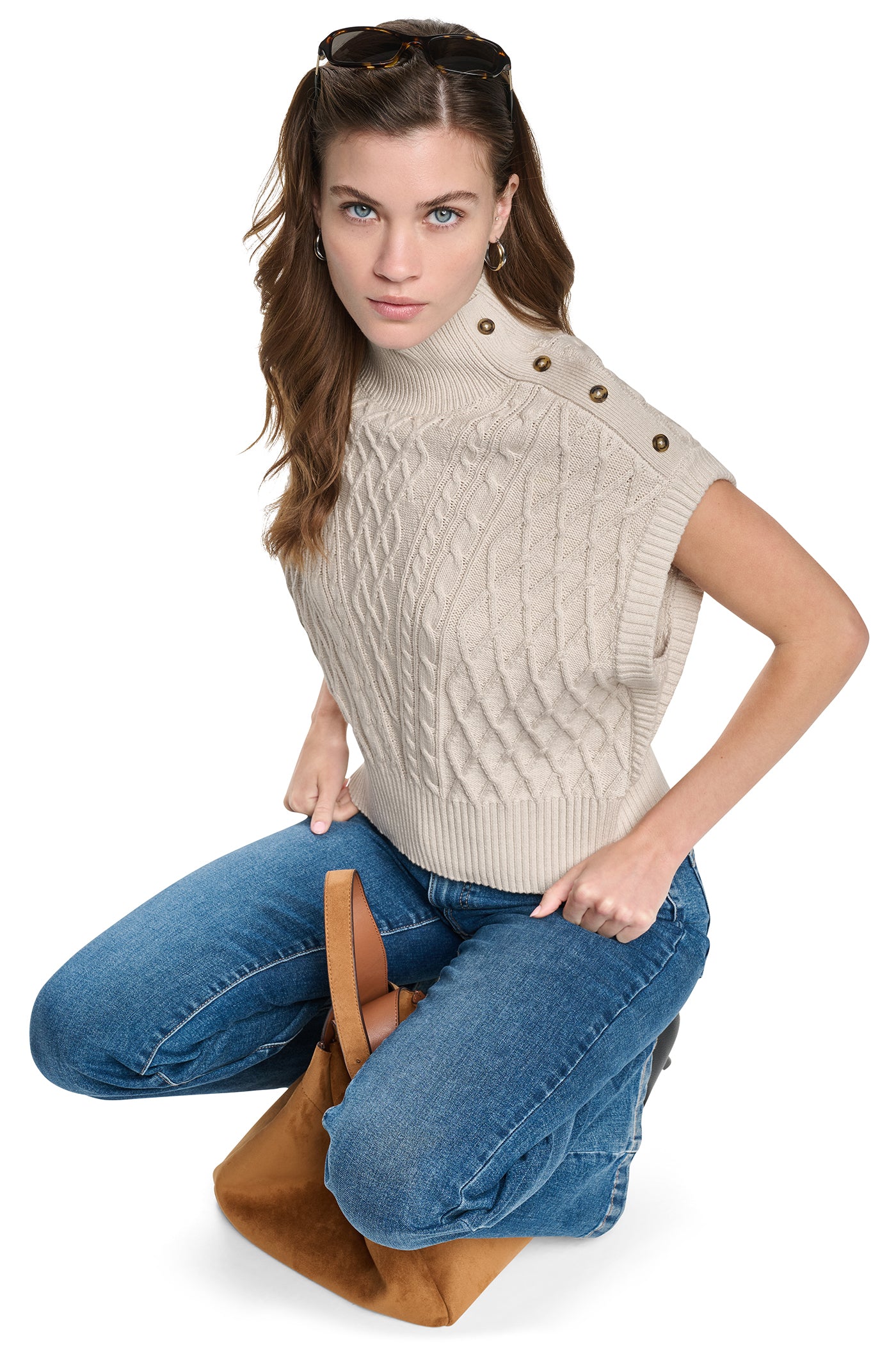 BUTTON SHOULDER CABLE SWEATER VEST View 1 | SALE BUTTON SHOULDER CABLE SWEATER VEST View 1 | SALE