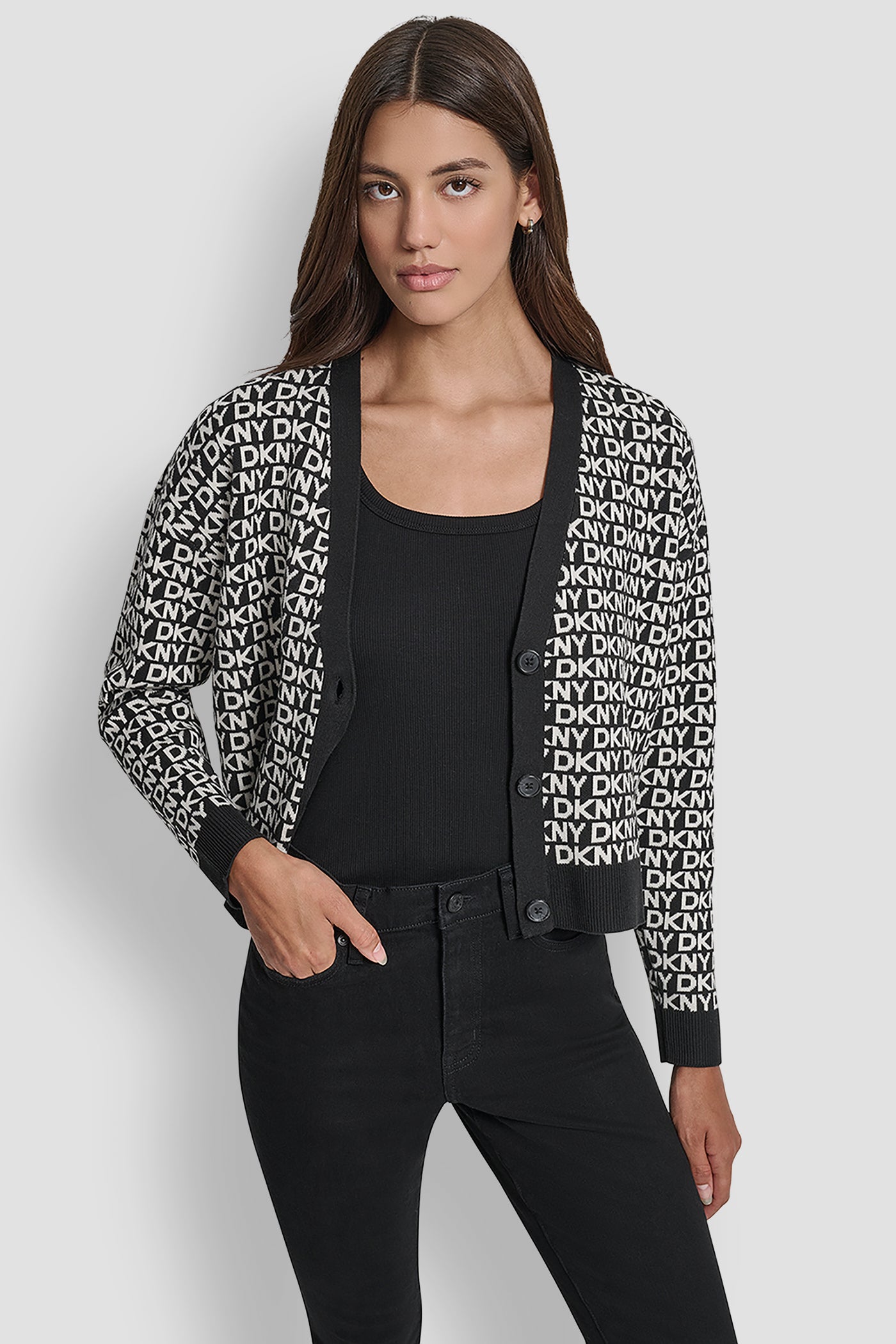 LOGO JACQUARD LONG SLEEVE V-NECK CARDIGAN VIEW 4 | New Arrivals LOGO JACQUARD LONG SLEEVE V-NECK CARDIGAN VIEW 4 | New Arrivals