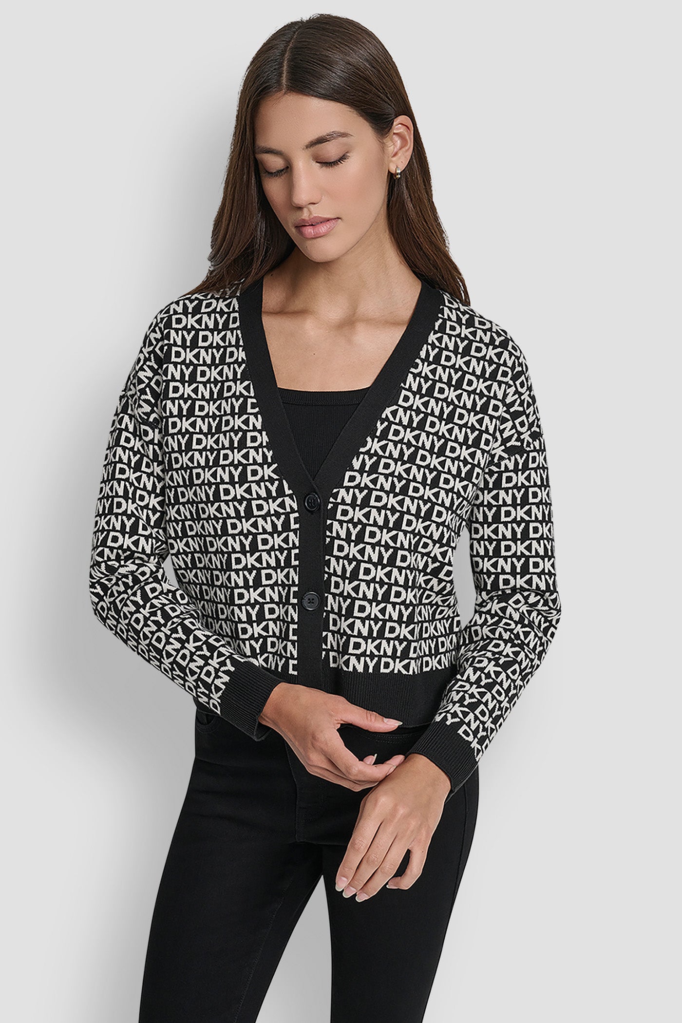 LOGO JACQUARD LONG SLEEVE V-NECK CARDIGAN VIEW 3 | New Arrivals LOGO JACQUARD LONG SLEEVE V-NECK CARDIGAN VIEW 3 | New Arrivals