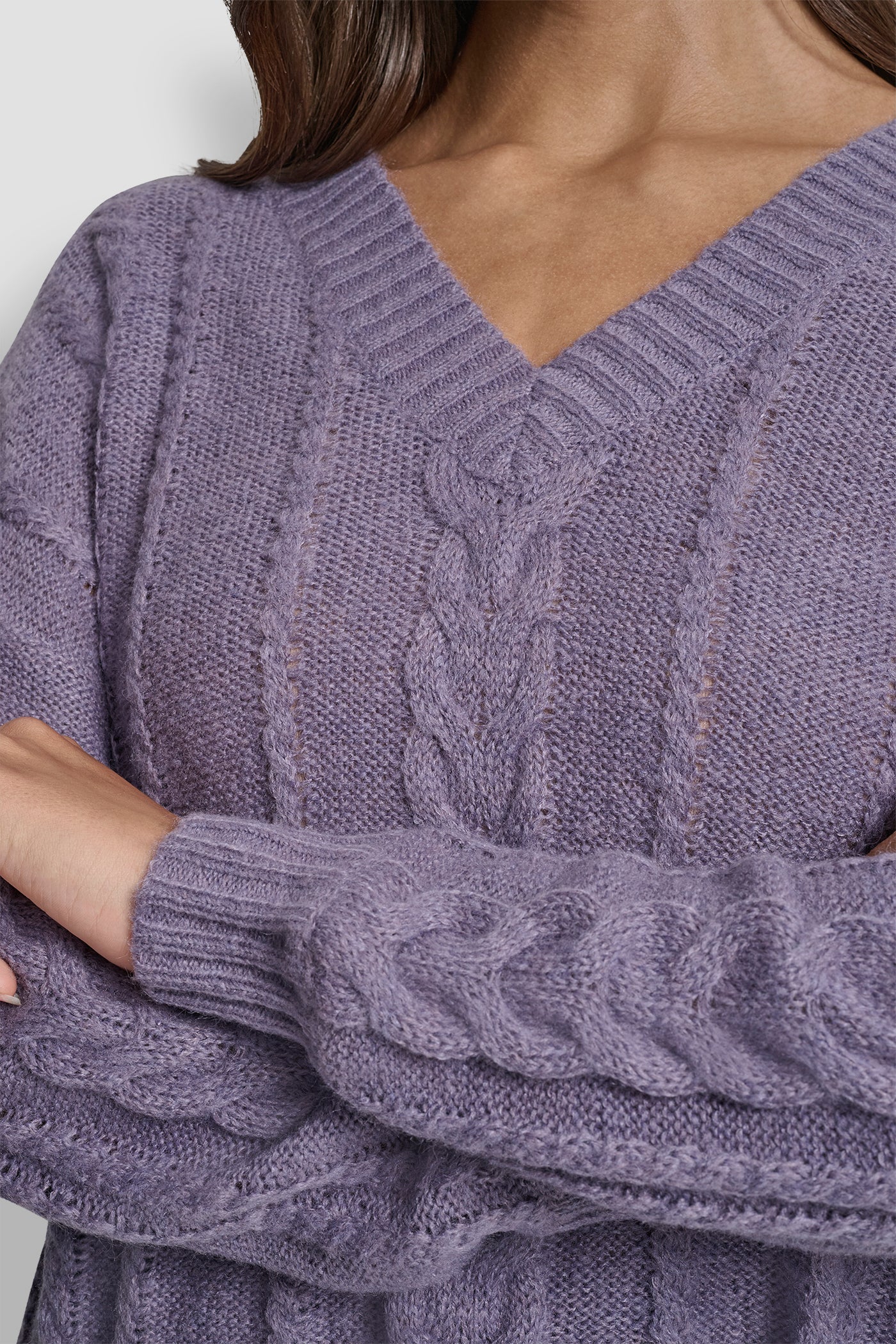 MOHAIR LIKE CABLE V-NECK SWEATER VIEW 4 | DKNY Promo MOHAIR LIKE CABLE V-NECK SWEATER VIEW 4 | DKNY Promo