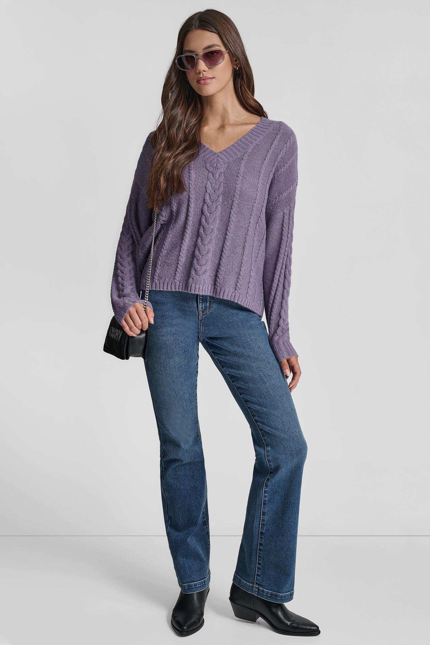 MOHAIR LIKE CABLE V-NECK SWEATER VIEW 7 | DKNY Promo MOHAIR LIKE CABLE V-NECK SWEATER VIEW 7 | DKNY Promo
