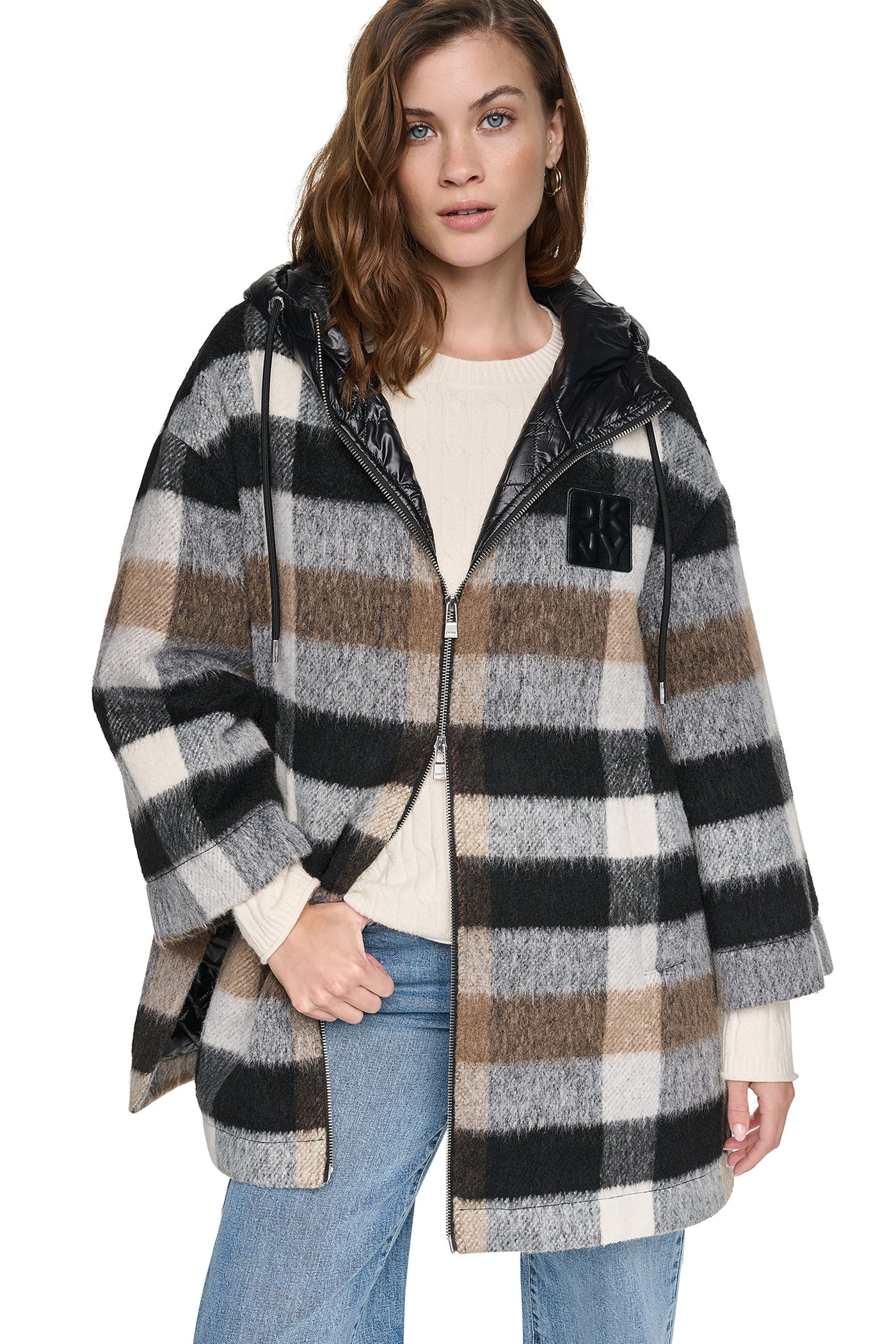 PLAID HOODED CAPE COAT View 1 | All Products PLAID HOODED CAPE COAT View 1 | All Products