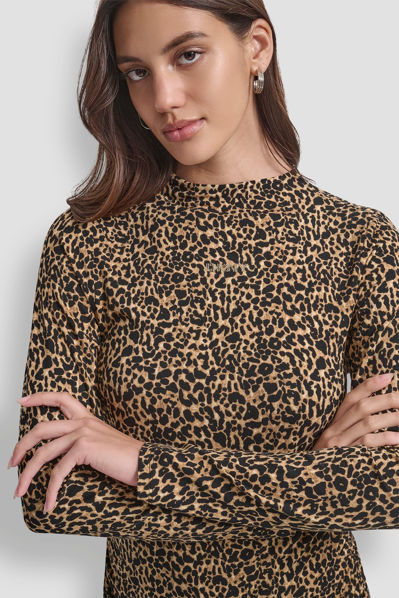 SIDE RUCHED HIGH NECK LONG SLEEVE TOP WITH RHINESTONE VIEW 6 SIDE RUCHED HIGH NECK LONG SLEEVE TOP WITH RHINESTONE VIEW 6