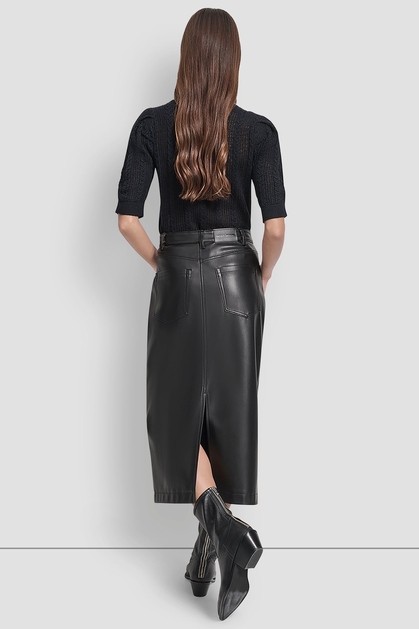 FAUX LEATHER MIDI COLUMN SKIRT VIEW 7 | DKNY Promo FAUX LEATHER MIDI COLUMN SKIRT VIEW 7 | DKNY Promo
