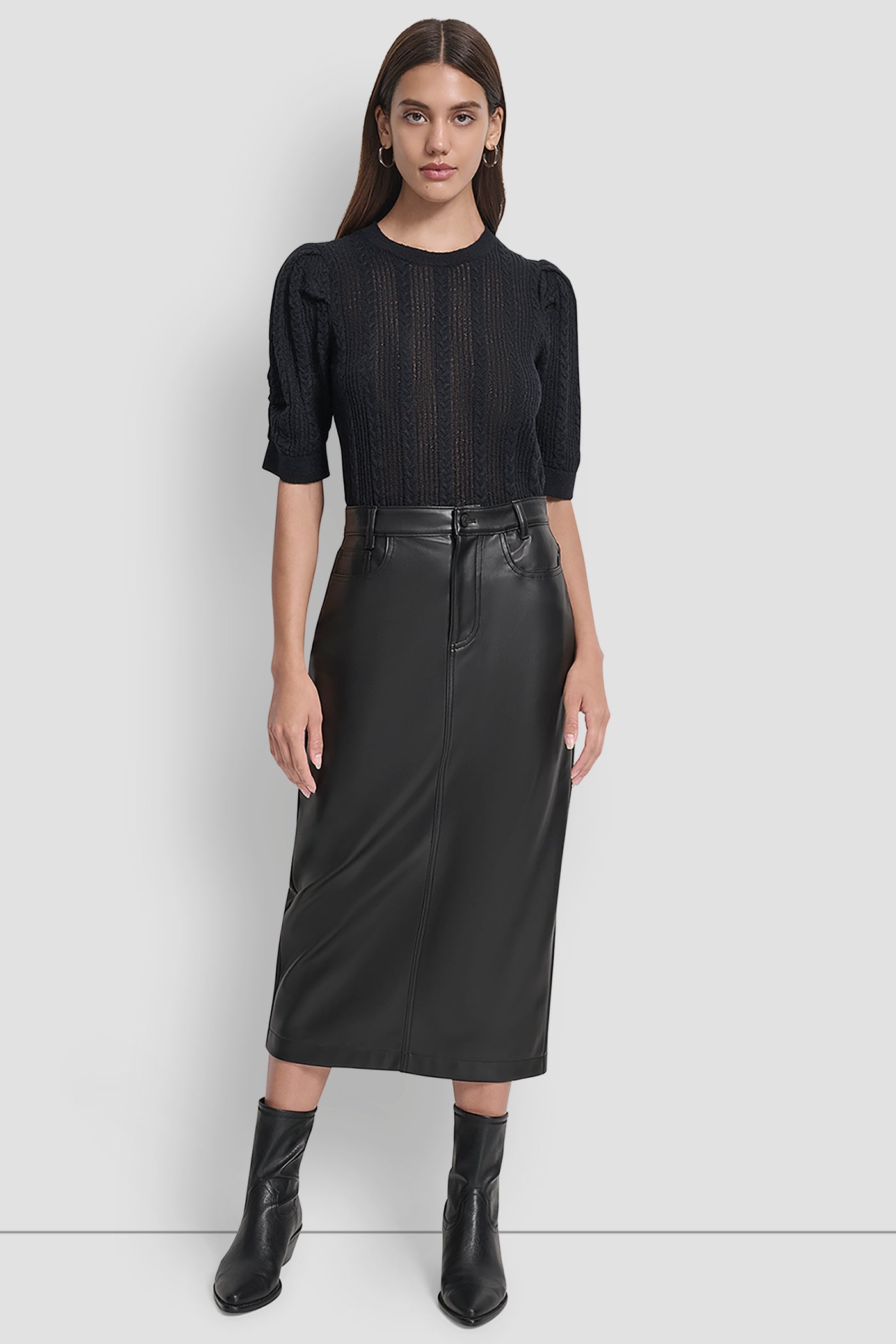 FAUX LEATHER MIDI COLUMN SKIRT VIEW 6 | DKNY Promo FAUX LEATHER MIDI COLUMN SKIRT VIEW 6 | DKNY Promo