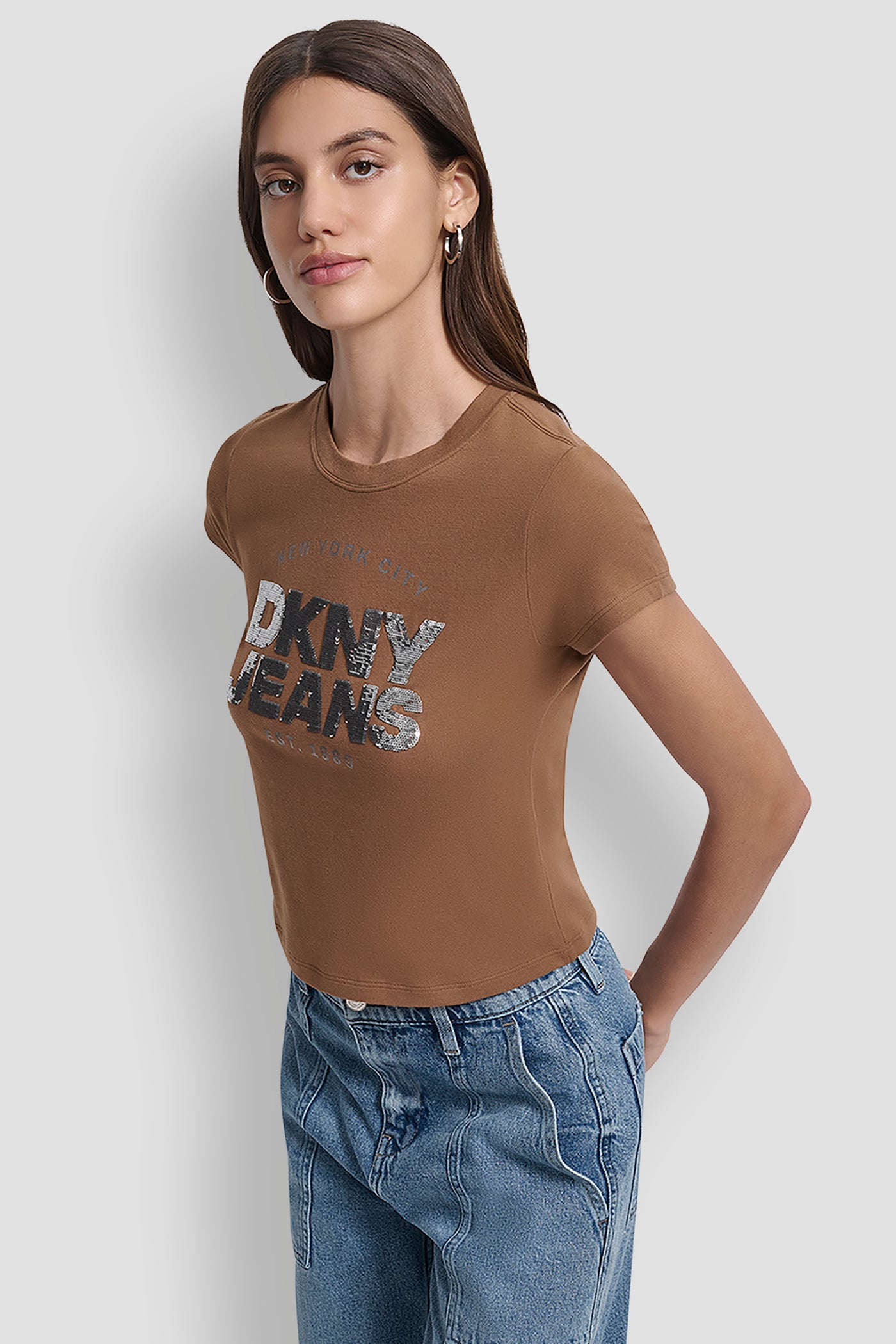 SEQUIN DKNY JEANS FOIL TYPE LOGO FITTED BABY TEE VIEW 3 | New Arrivals SEQUIN DKNY JEANS FOIL TYPE LOGO FITTED BABY TEE VIEW 3 | New Arrivals