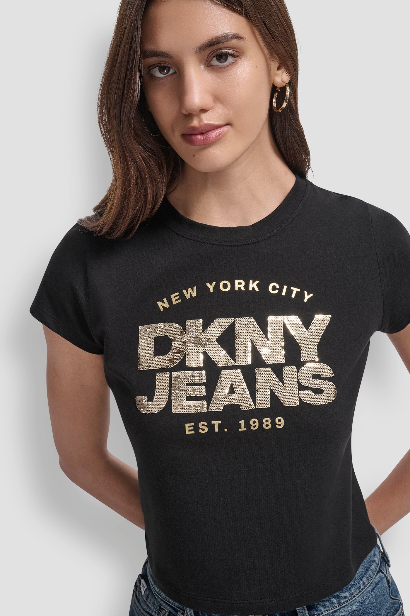 SEQUIN DKNY JEANS FOIL TYPE LOGO FITTED BABY TEE VIEW 4 | New Arrivals SEQUIN DKNY JEANS FOIL TYPE LOGO FITTED BABY TEE VIEW 4 | New Arrivals