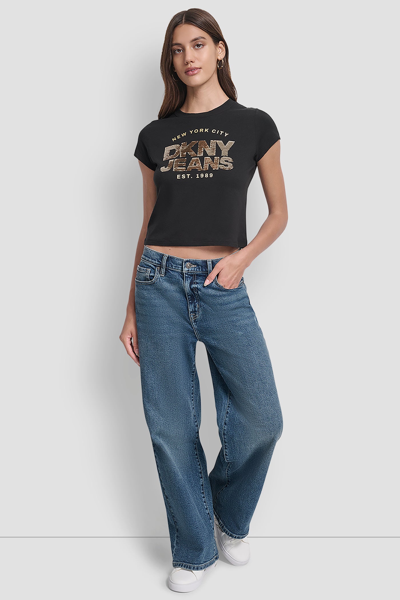 SEQUIN DKNY JEANS FOIL TYPE LOGO FITTED BABY TEE VIEW 6 | New Arrivals SEQUIN DKNY JEANS FOIL TYPE LOGO FITTED BABY TEE VIEW 6 | New Arrivals