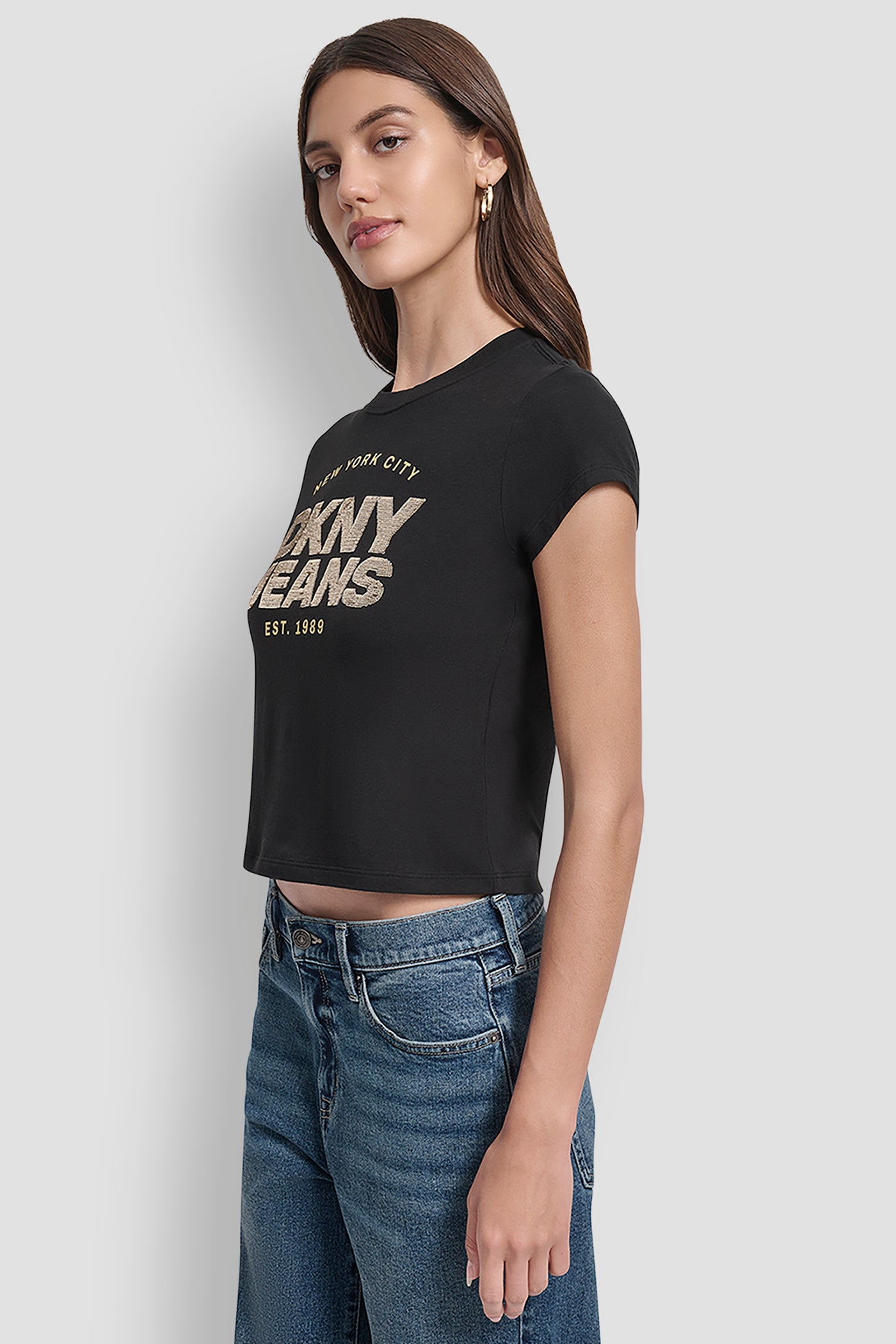 SEQUIN DKNY JEANS FOIL TYPE LOGO FITTED BABY TEE VIEW 3 | New Arrivals SEQUIN DKNY JEANS FOIL TYPE LOGO FITTED BABY TEE VIEW 3 | New Arrivals