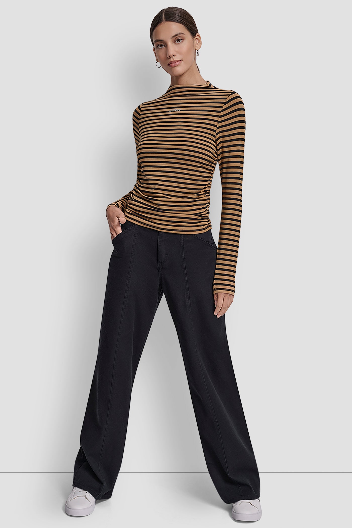 SIDE RUCHED HIGH NECK LONG SLEEVE TOP WITH RHINESTONE VIEW 2 | Women's Clearance SIDE RUCHED HIGH NECK LONG SLEEVE TOP WITH RHINESTONE VIEW 2 | Women's Clearance