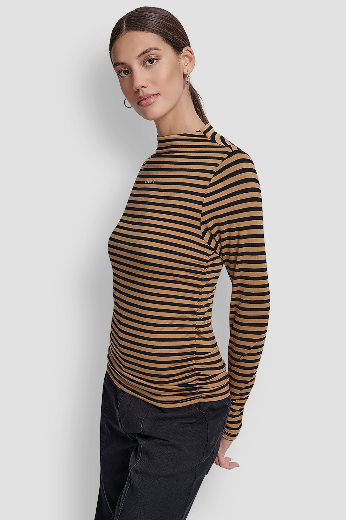 SIDE RUCHED HIGH NECK LONG SLEEVE TOP WITH RHINESTONE VIEW 4 | Women's Clearance SIDE RUCHED HIGH NECK LONG SLEEVE TOP WITH RHINESTONE VIEW 4 | Women's Clearance