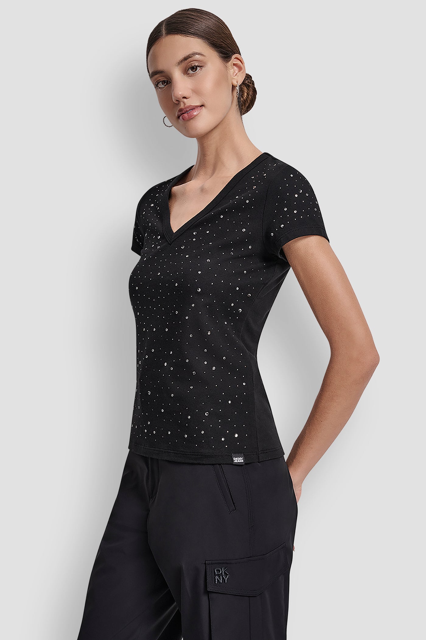 SCATTERED MULTI STUDS EMBELLISHED CAP SLEEVE FITTED VIEW 3 | New Arrivals SCATTERED MULTI STUDS EMBELLISHED CAP SLEEVE FITTED VIEW 3 | New Arrivals