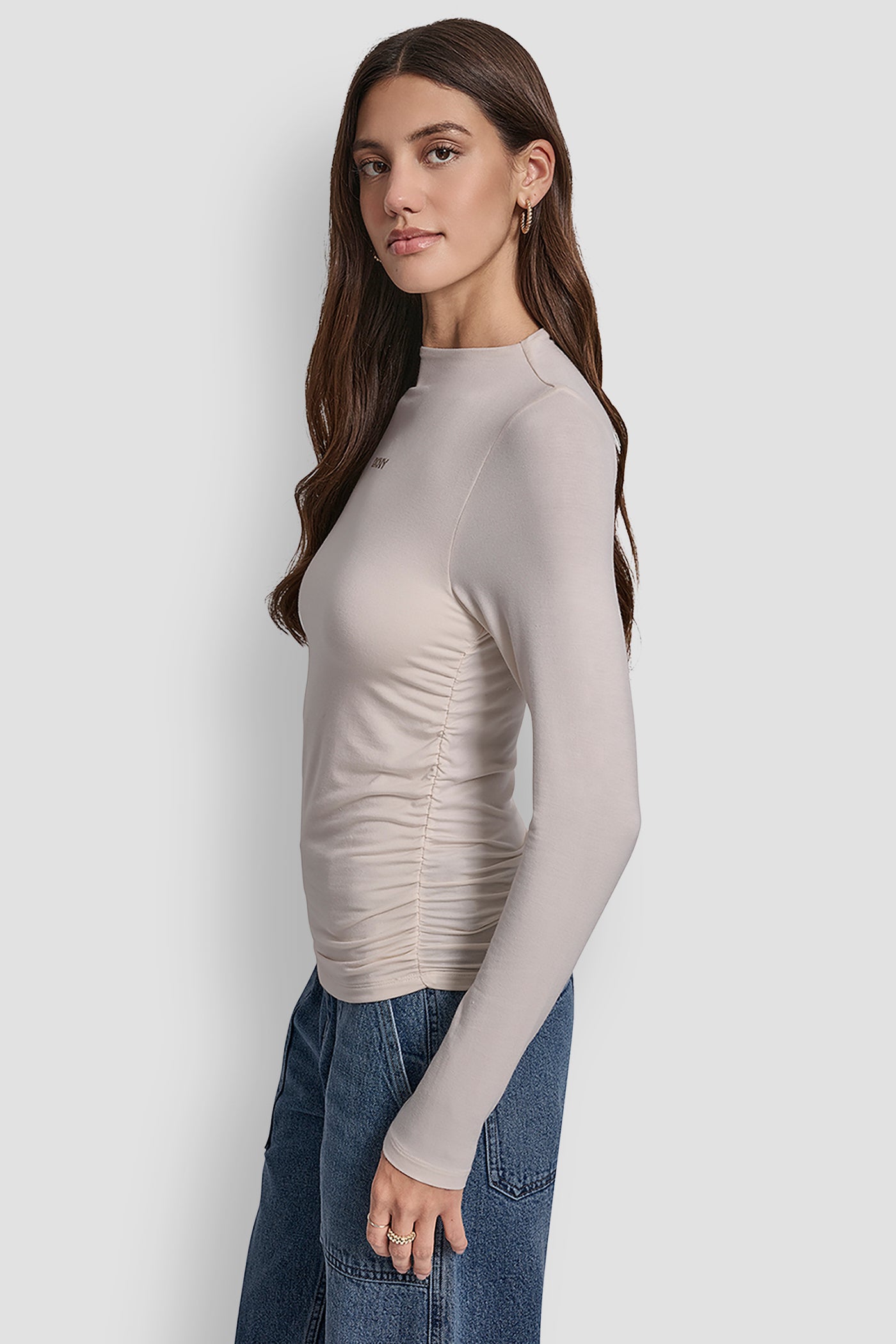 SIDE RUCHED HIGH NECK LONG SLEEVE TOP WITH RHINESTONE VIEW 3 | WOMEN'S SWEATERS & TOPS SIDE RUCHED HIGH NECK LONG SLEEVE TOP WITH RHINESTONE VIEW 3 | WOMEN'S SWEATERS & TOPS
