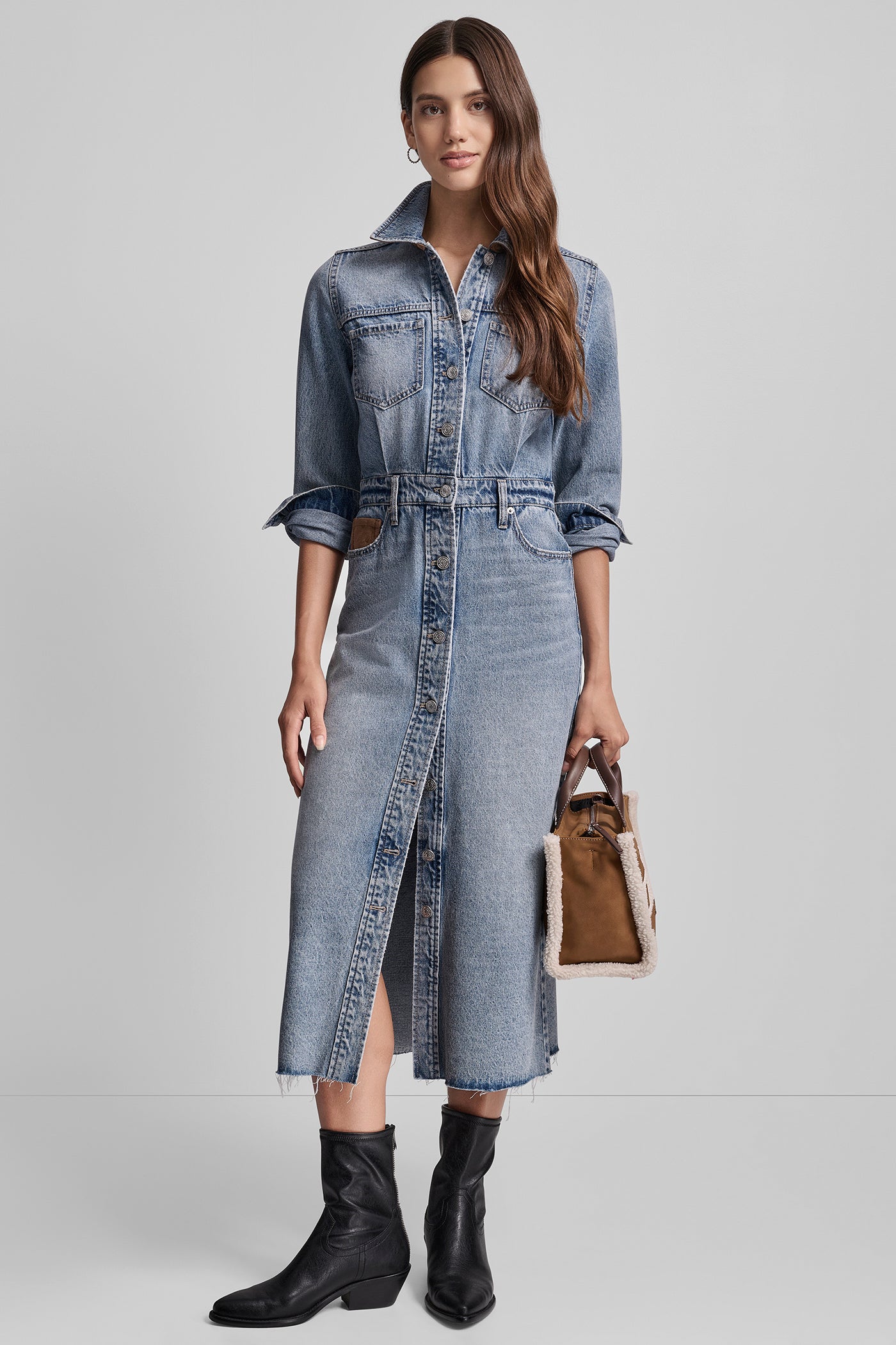 BUTTON FRONT MAXI DRESS WITH FRONT SLIT VIEW 6 | Denim Destination BUTTON FRONT MAXI DRESS WITH FRONT SLIT VIEW 6 | Denim Destination