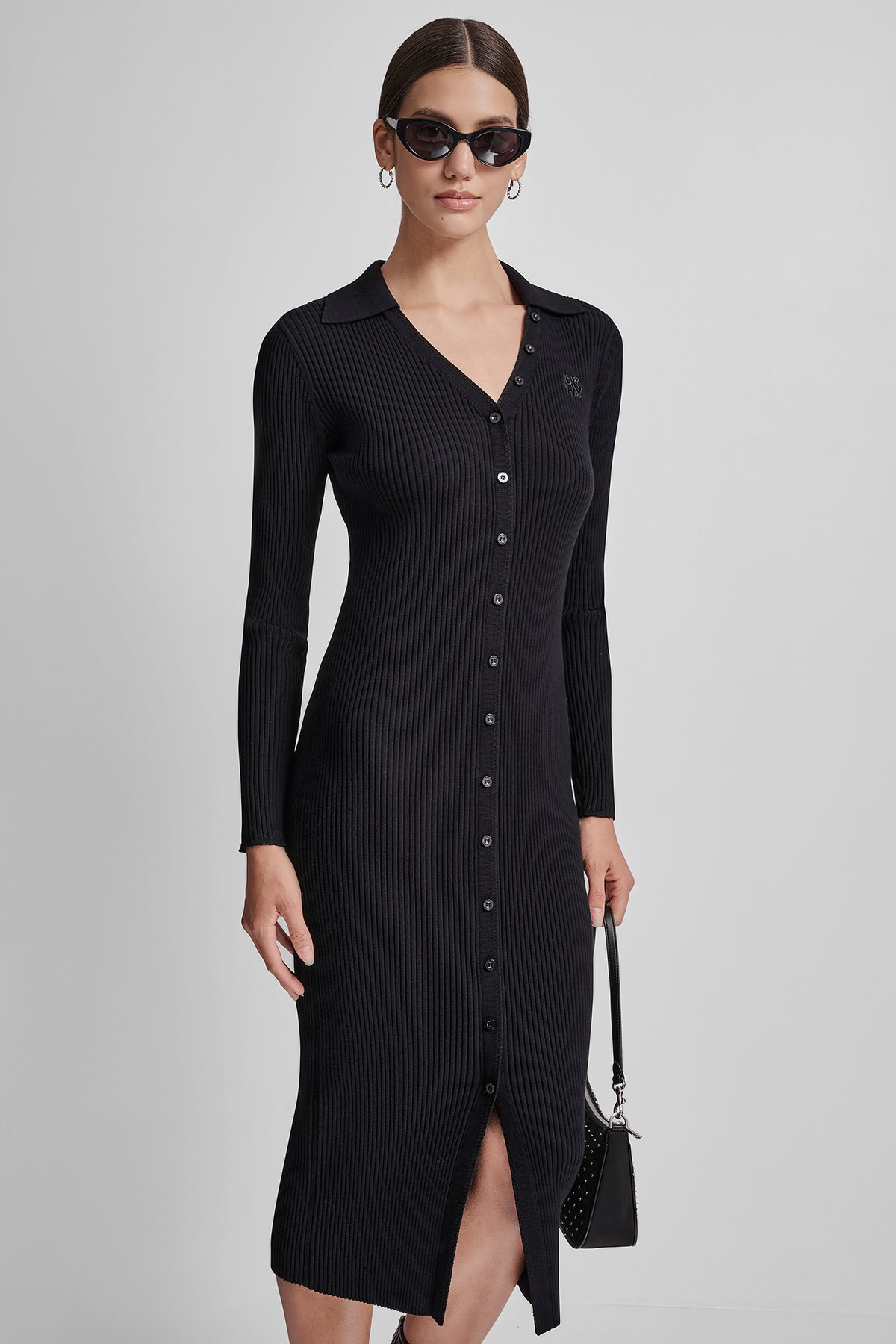 Rib Knit Midi Polo Dress | Bodycon