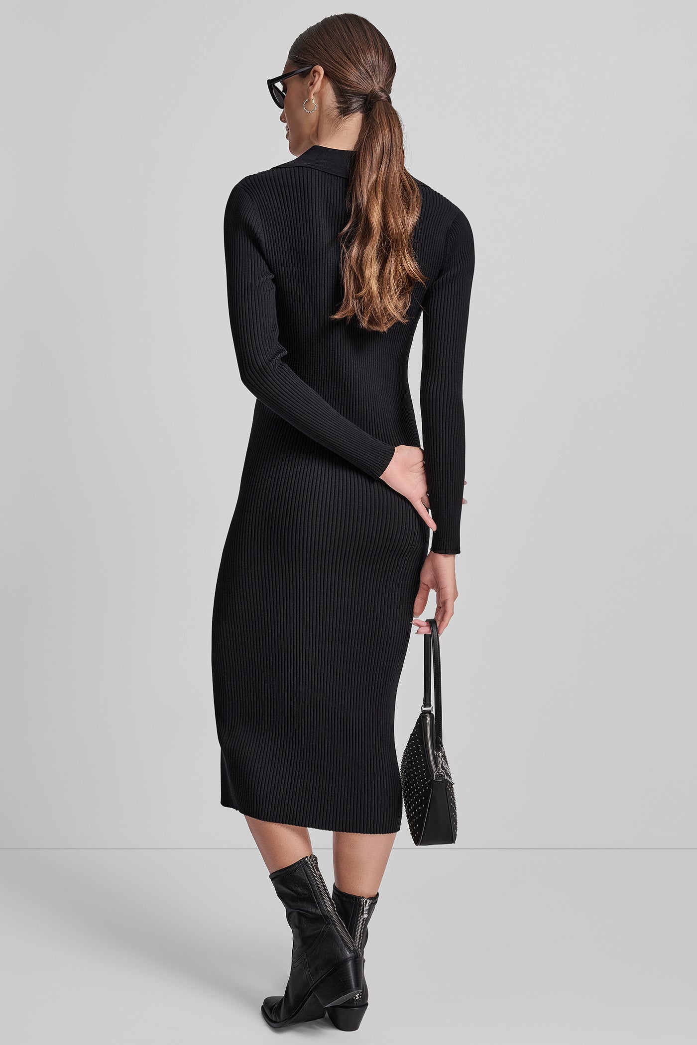 LONG SLEEVE RIB POLO MIDI DRESS WITH BRIGHT RAYON VIEW 2 | New Arrivals LONG SLEEVE RIB POLO MIDI DRESS WITH BRIGHT RAYON VIEW 2 | New Arrivals
