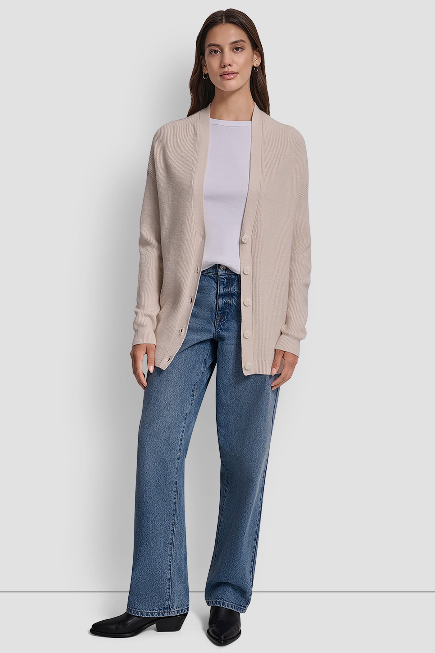 RELAXED V-NECK SHAKER STITCH CARDIGAN WITH SUEDE LOGO VIEW 5 | New Arrivals RELAXED V-NECK SHAKER STITCH CARDIGAN WITH SUEDE LOGO VIEW 5 | New Arrivals